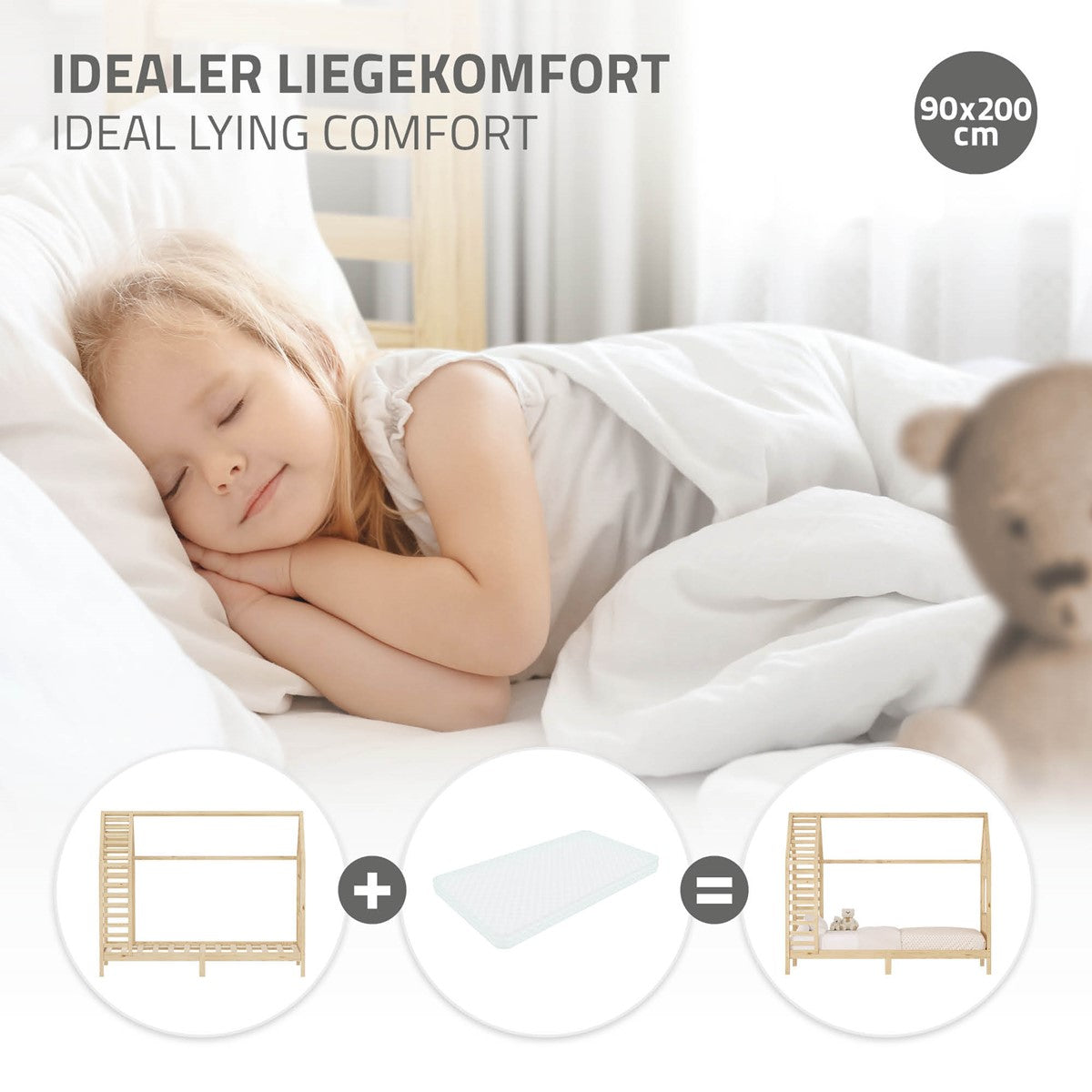 ECD Germany Kinder lit cabane 90x200 naturel pin massif