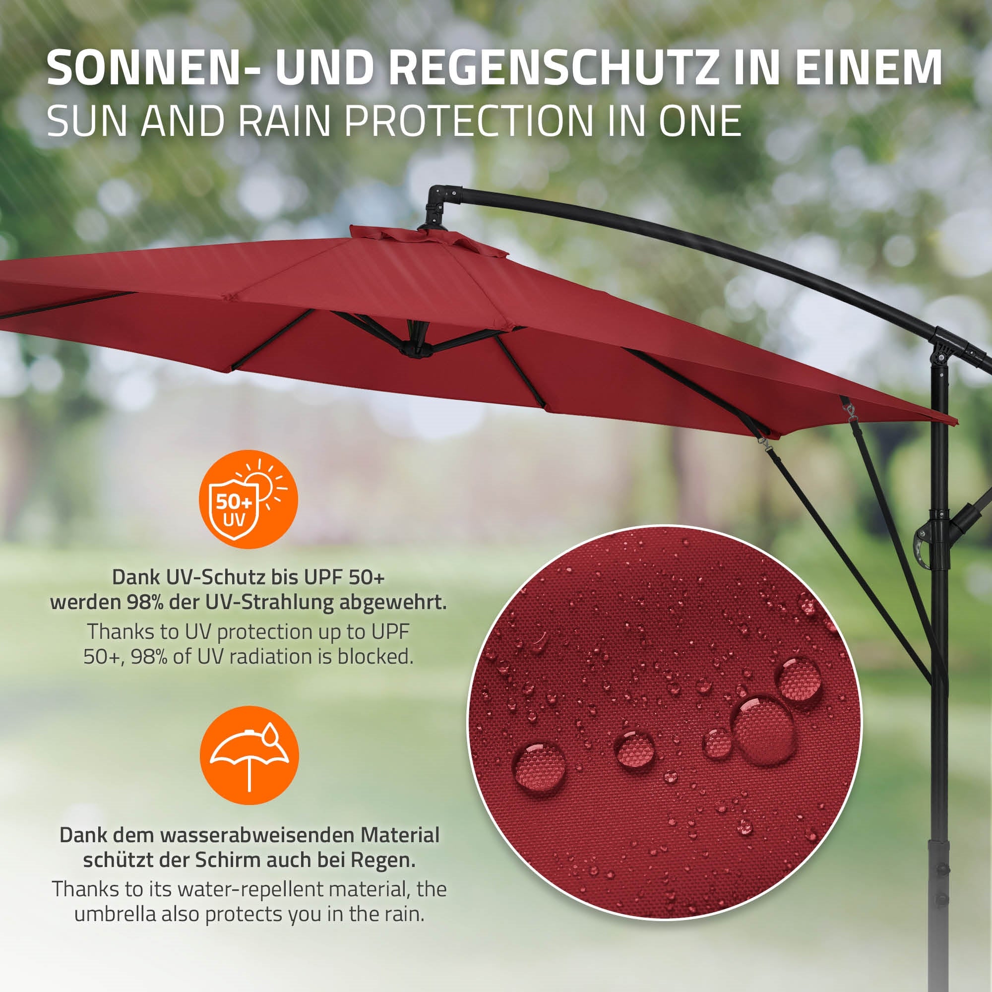 ECD Germany Garten parasol déporté rouge Ø 300 cm alu