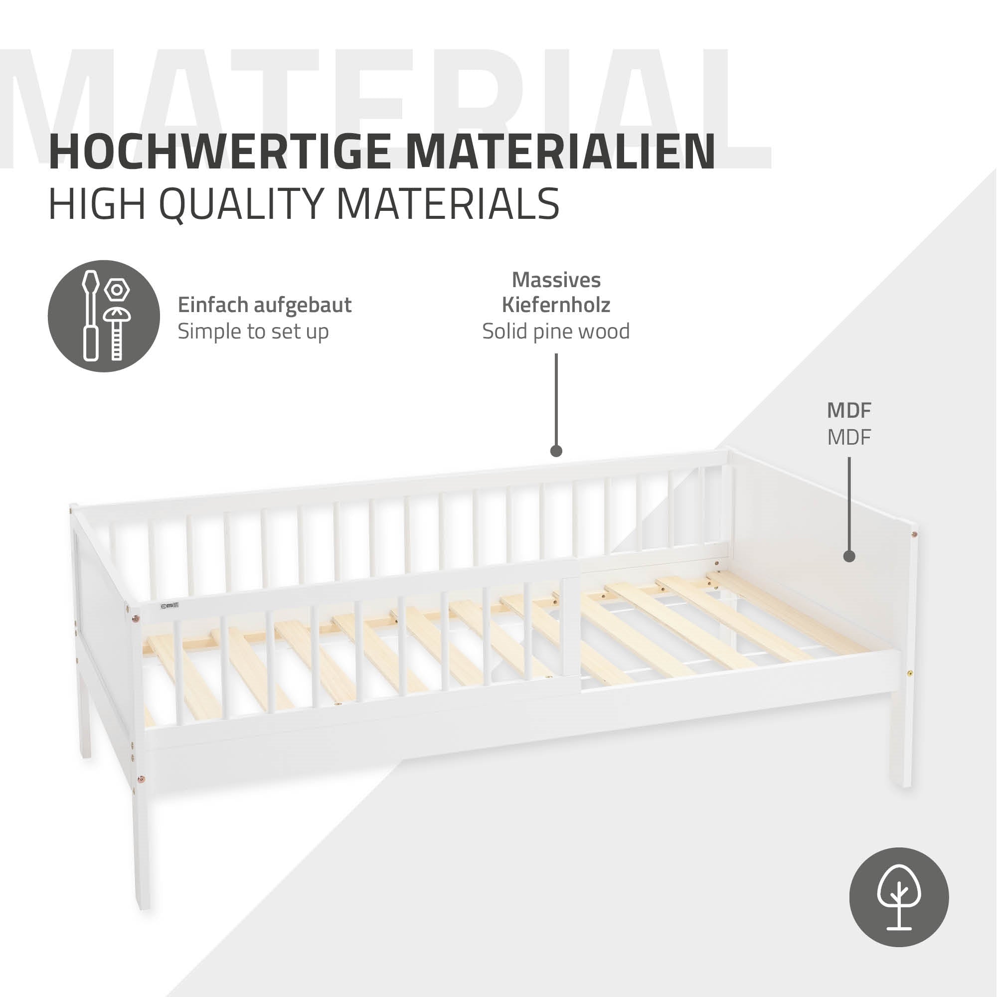 ECD Germany Kinder lit enfant 80x160 blanc pin barrière