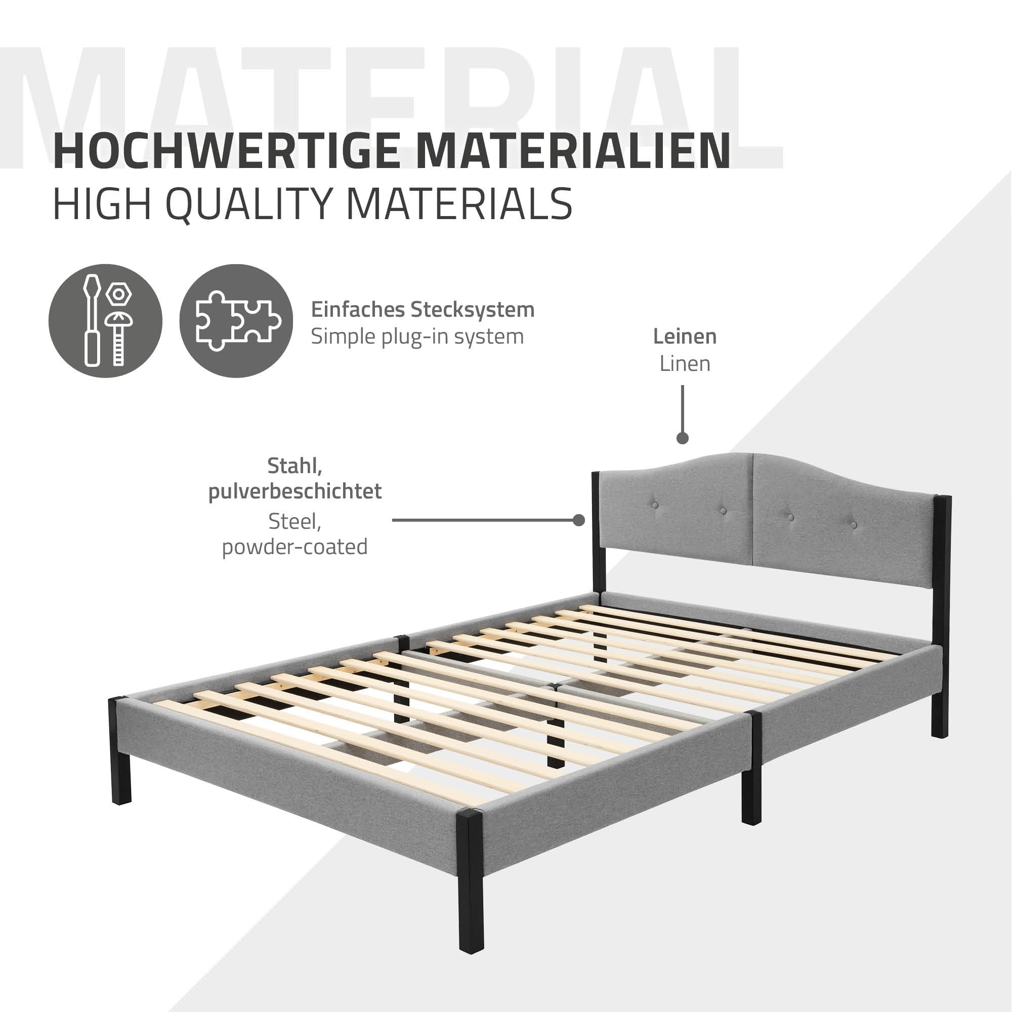 ECD Germany Möbel lit capitonné 140x200 cm gris sans matelas