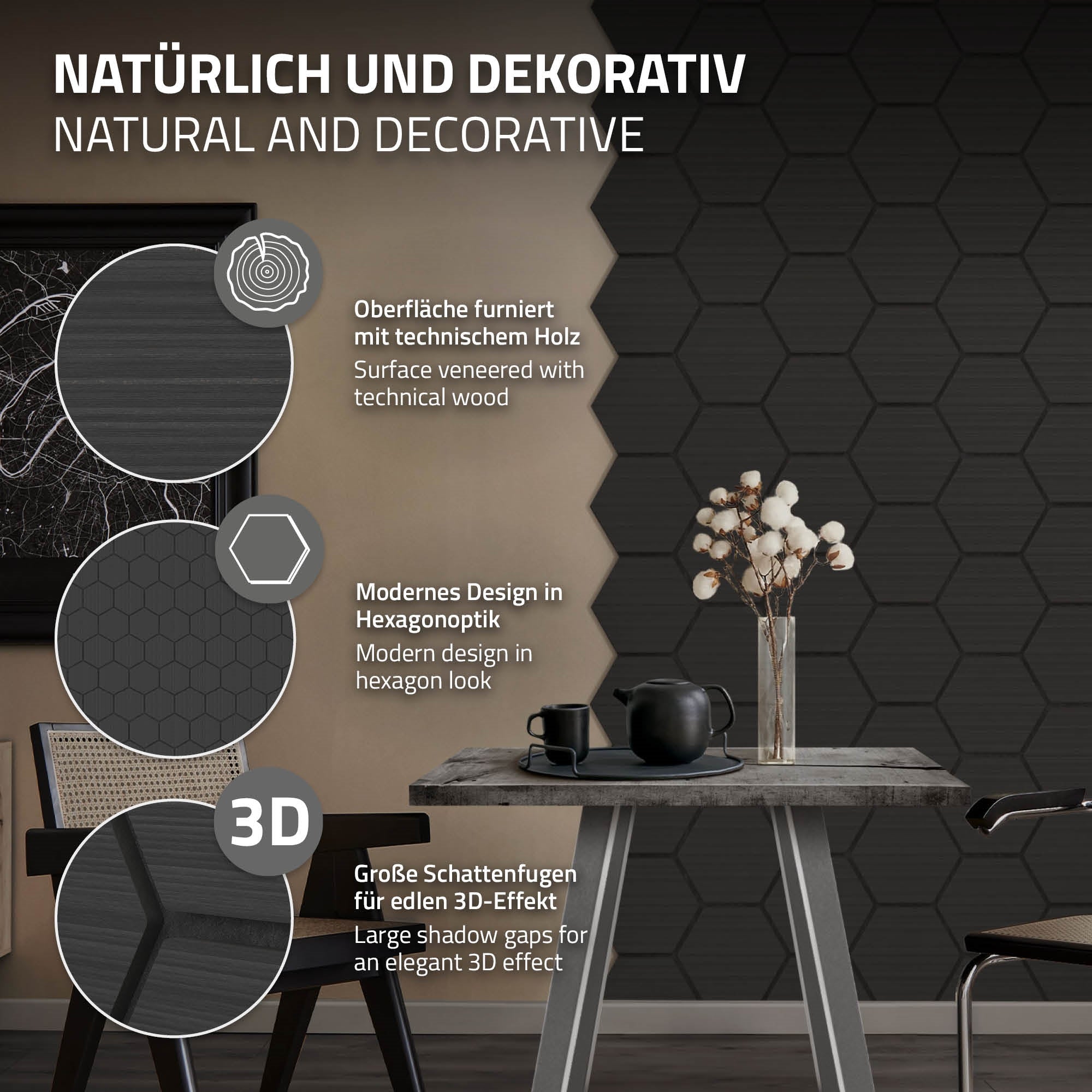 ECD Germany Haus & Wohnen ML-Design panneau acoustique hexagone noir lot 2