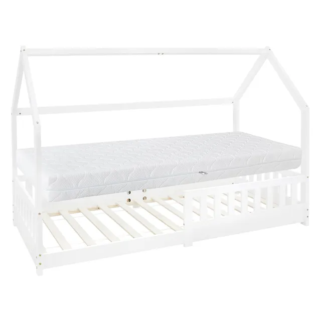ECD Germany Kinder lit cabane 90x200 blanc + matelas 16cm