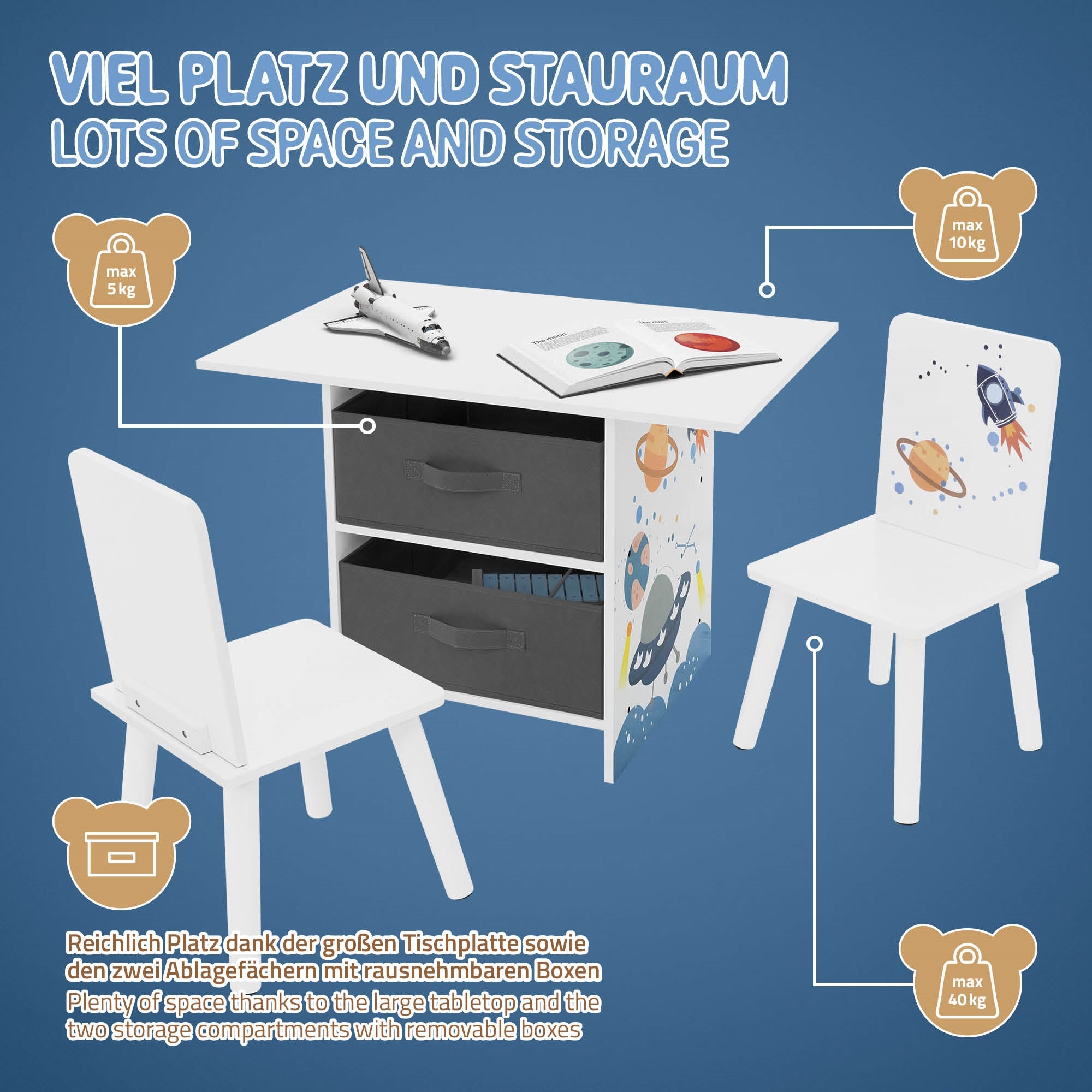 ECD Joyz table et chaises enfant bois motif espace 2 chaises