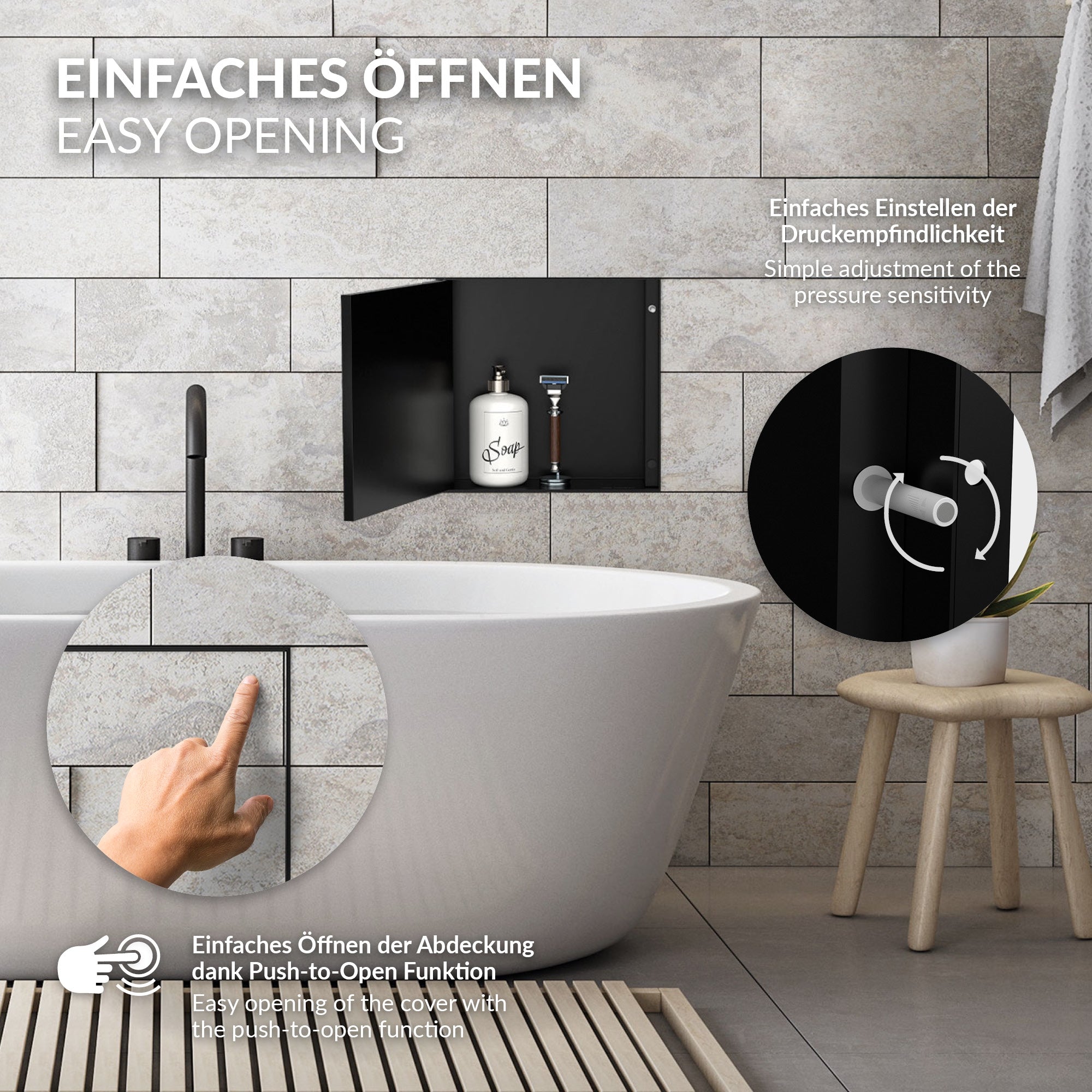 ECD Germany Sanitär niche de douche noire inox porte carrelable