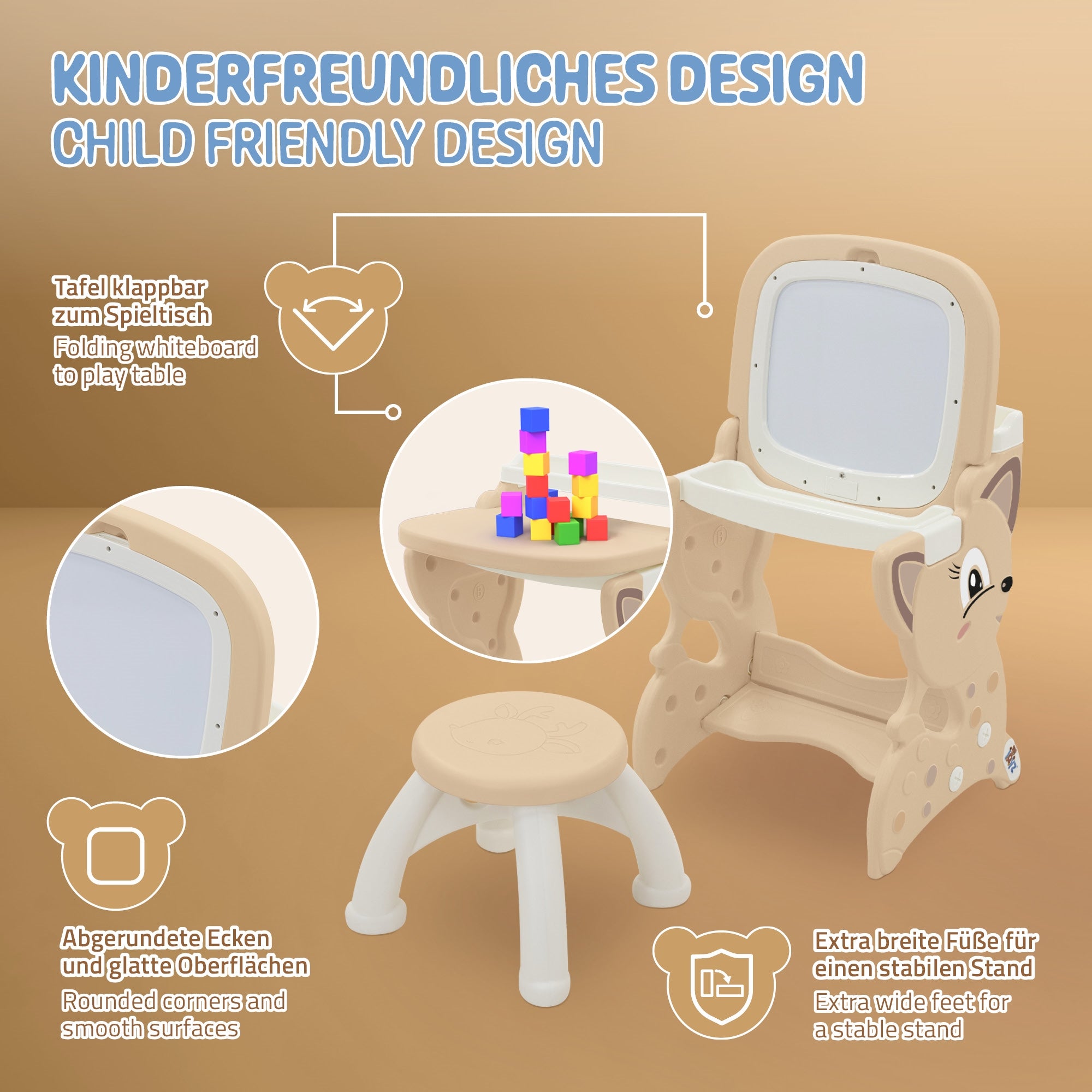 ECD Germany Kinder Joyz Table de jeux enfant 3 en 1 avec tabouret