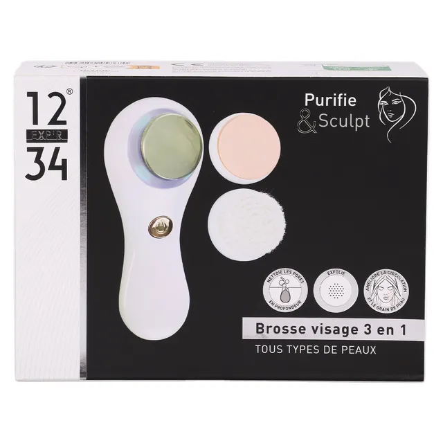 Brosse visage 3-en-1 nettoyante exfoliante grain de peau
