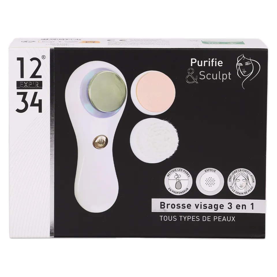 Brosse visage 3-en-1 nettoyante exfoliante grain de peau