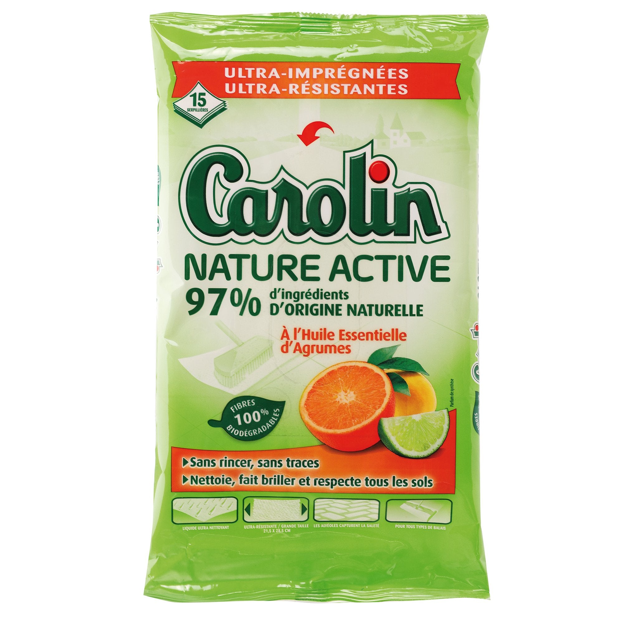 Lingettes sol Nature Active agrumes 15 lingettes