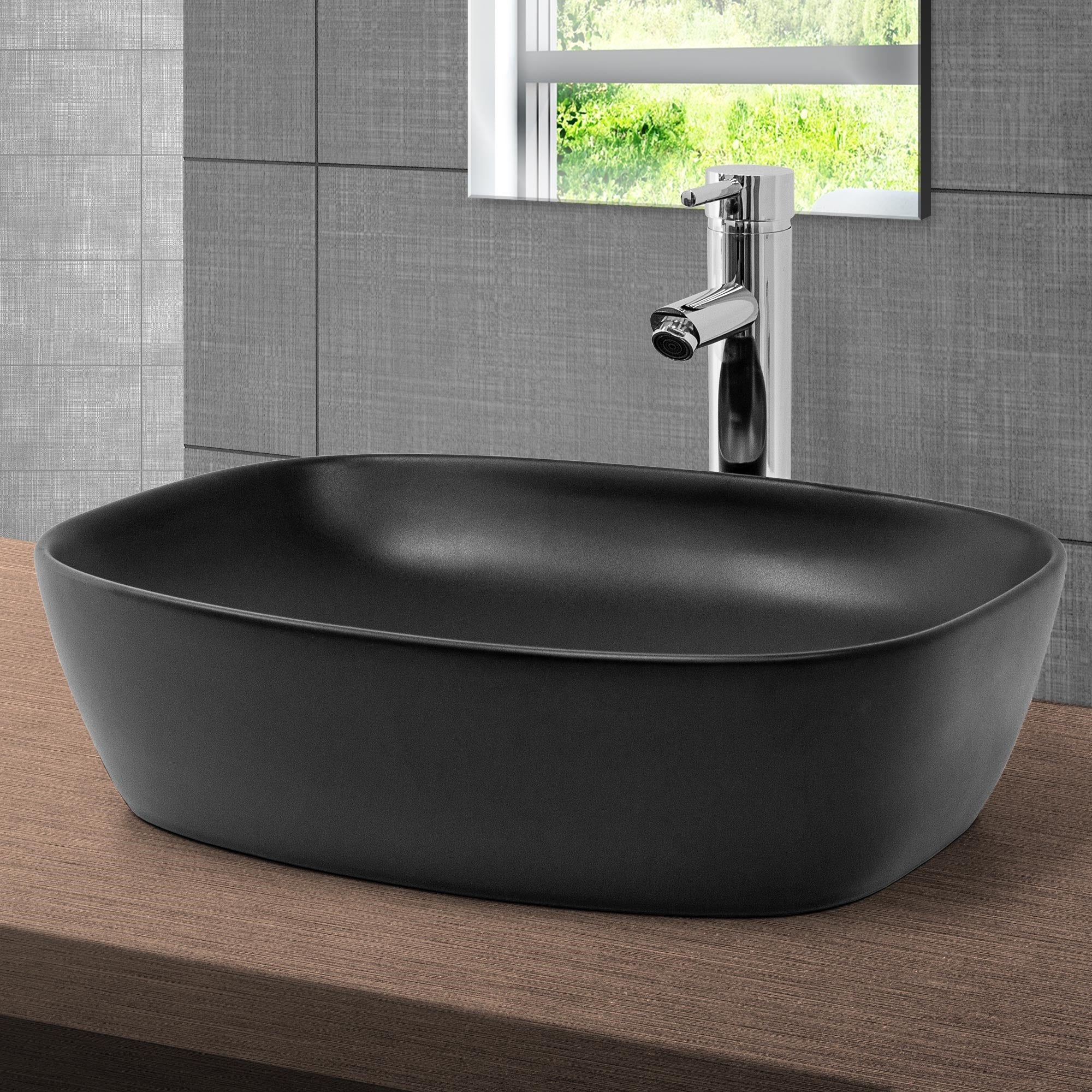 ECD Germany ML-Design vasque à poser noire céramique 50 cm bonde