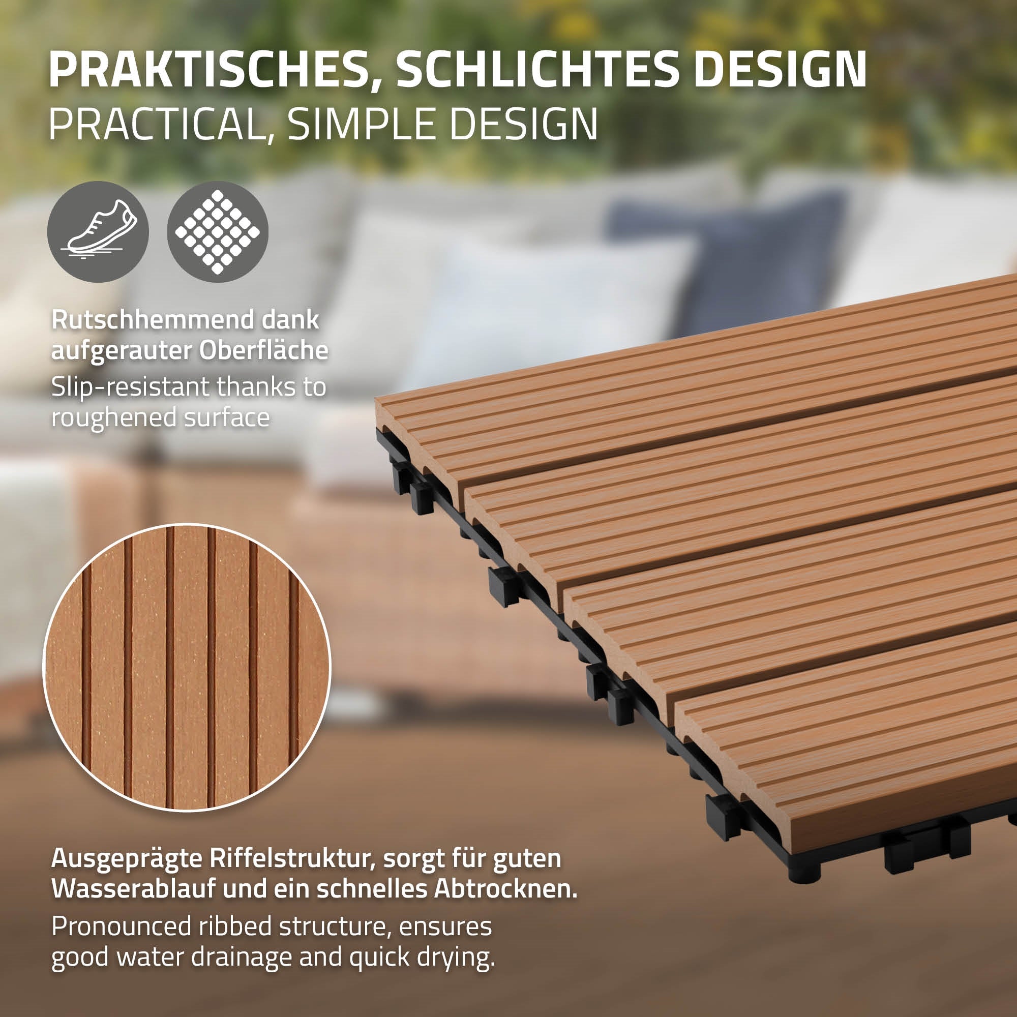 ECD Germany Garten dalle terrasse WPC marron clair 30x30 cm 1m²