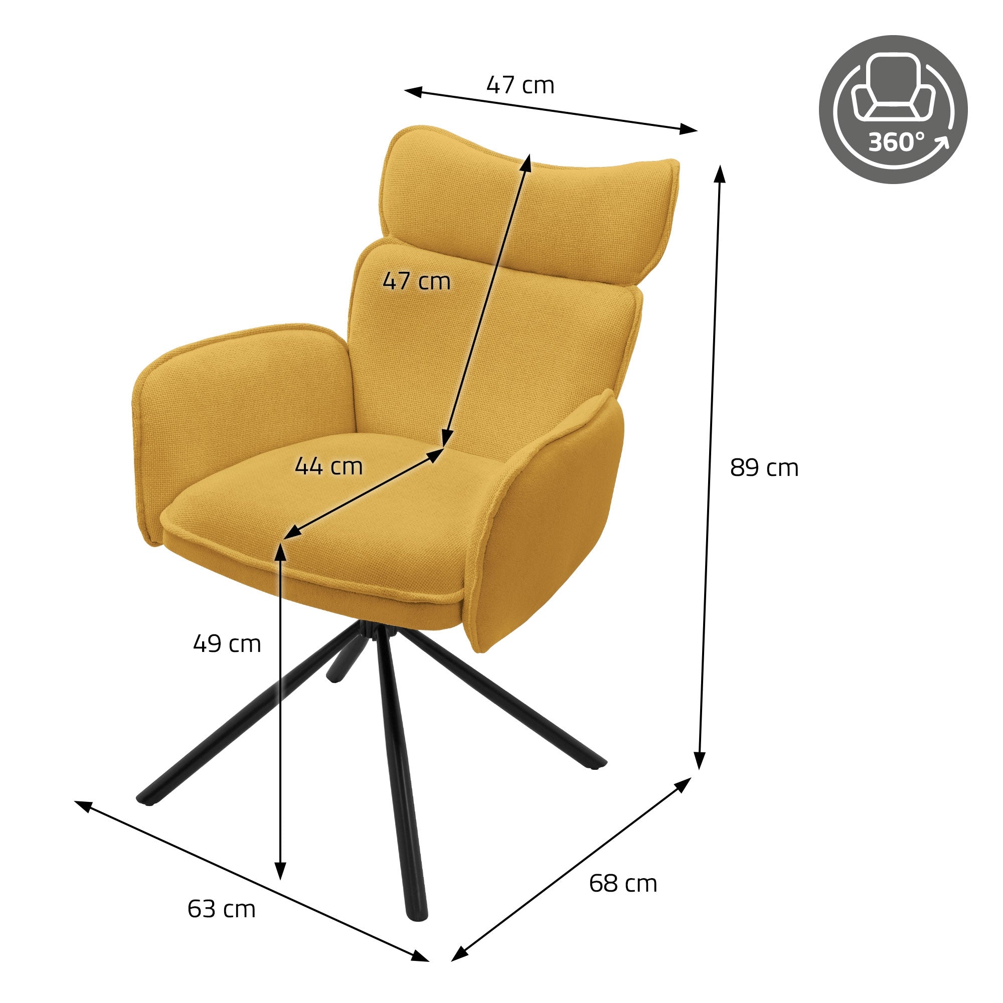 ML-Design Chaise Salle à Manger Pivotante Moutarde Lot 4 Tissu
