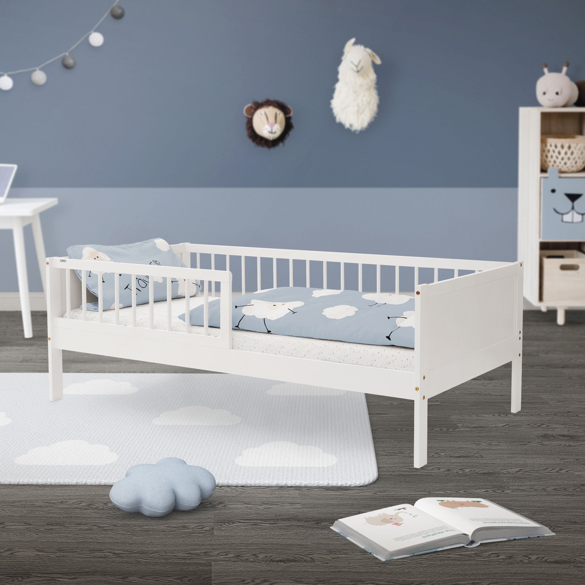 ECD Germany Kinder lit enfant 80x160 blanc pin barrière