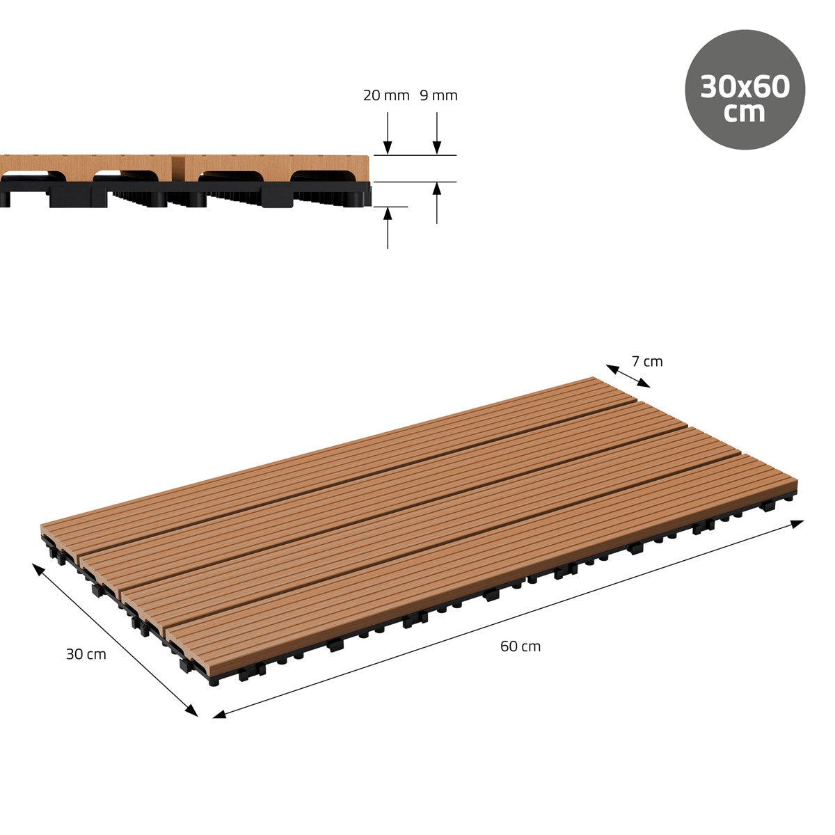 ECD Germany Garten dalle 60x30 marron clair lot 12 pour 2m²