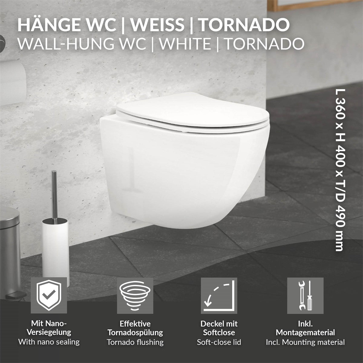 LuxeBath WC suspendu céramique sans bride court long noir blanc
