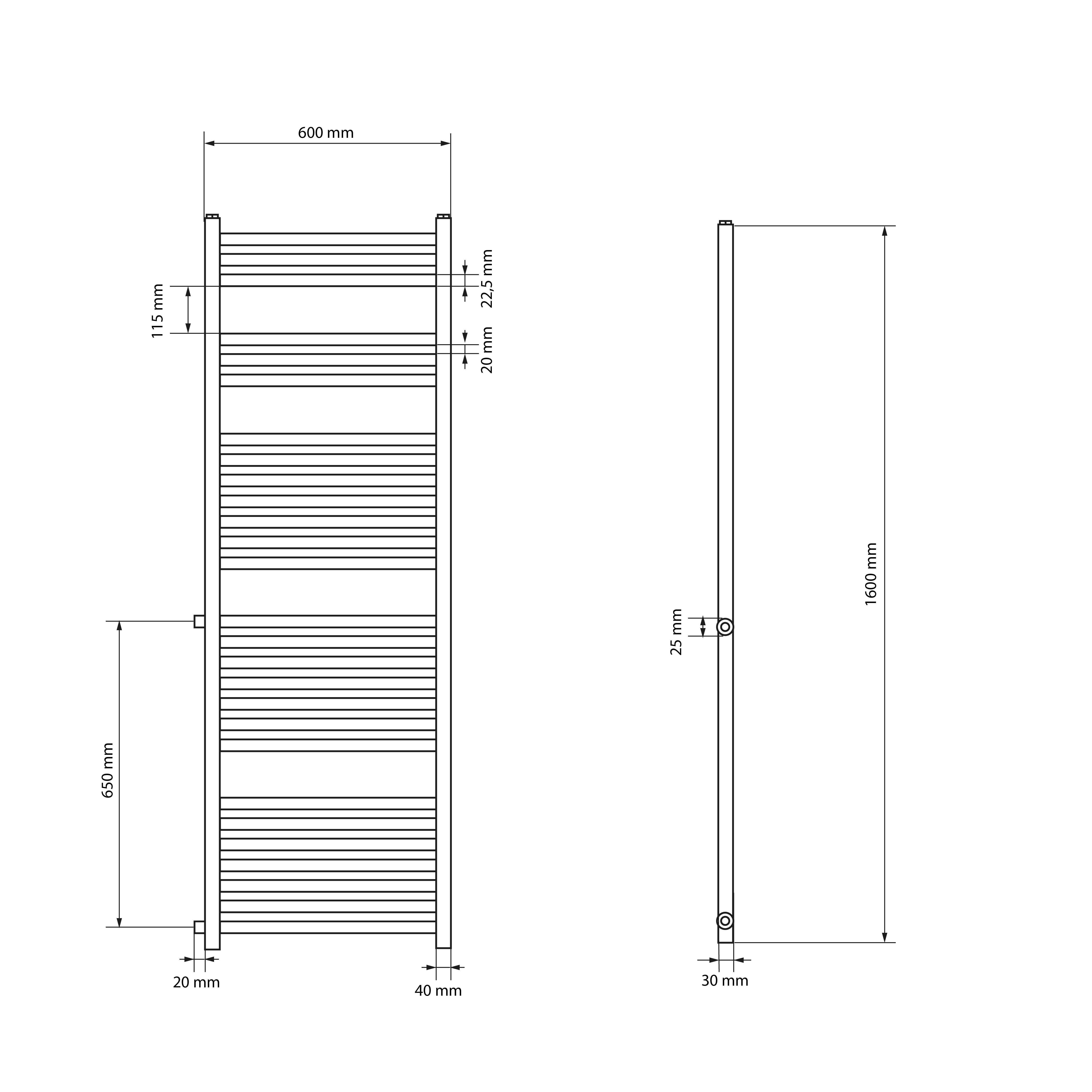 ECD Germany Heizungen sèche-serviettes blanc 600x1600 mm LuxeBath