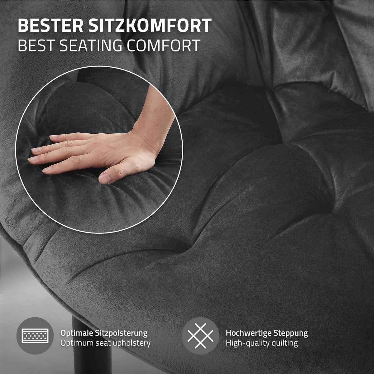 ECD Germany Möbel Chaise anthracite velours lot de 2 accoudoirs