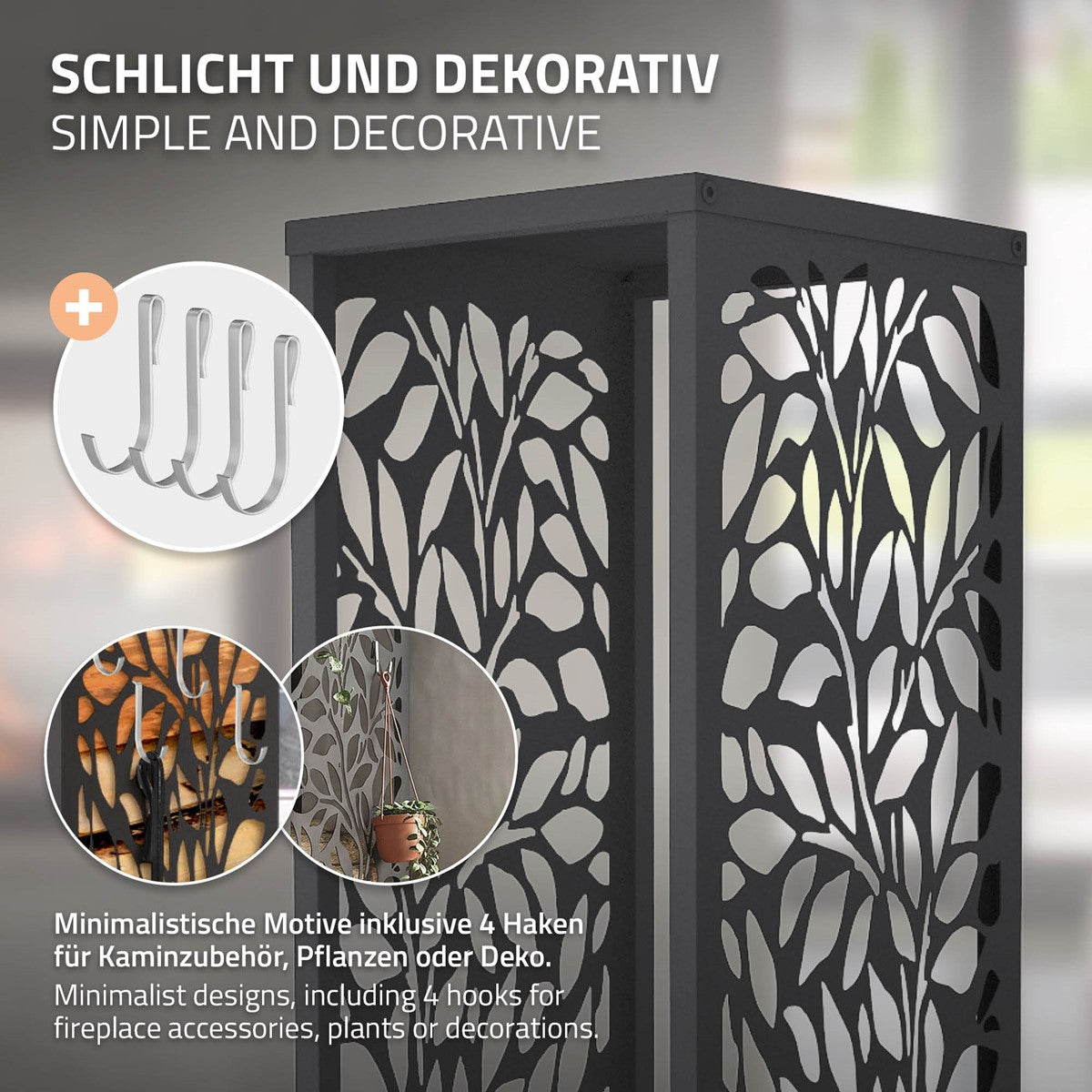 ECD Germany range-bûches colonne feuilles anthracite acier