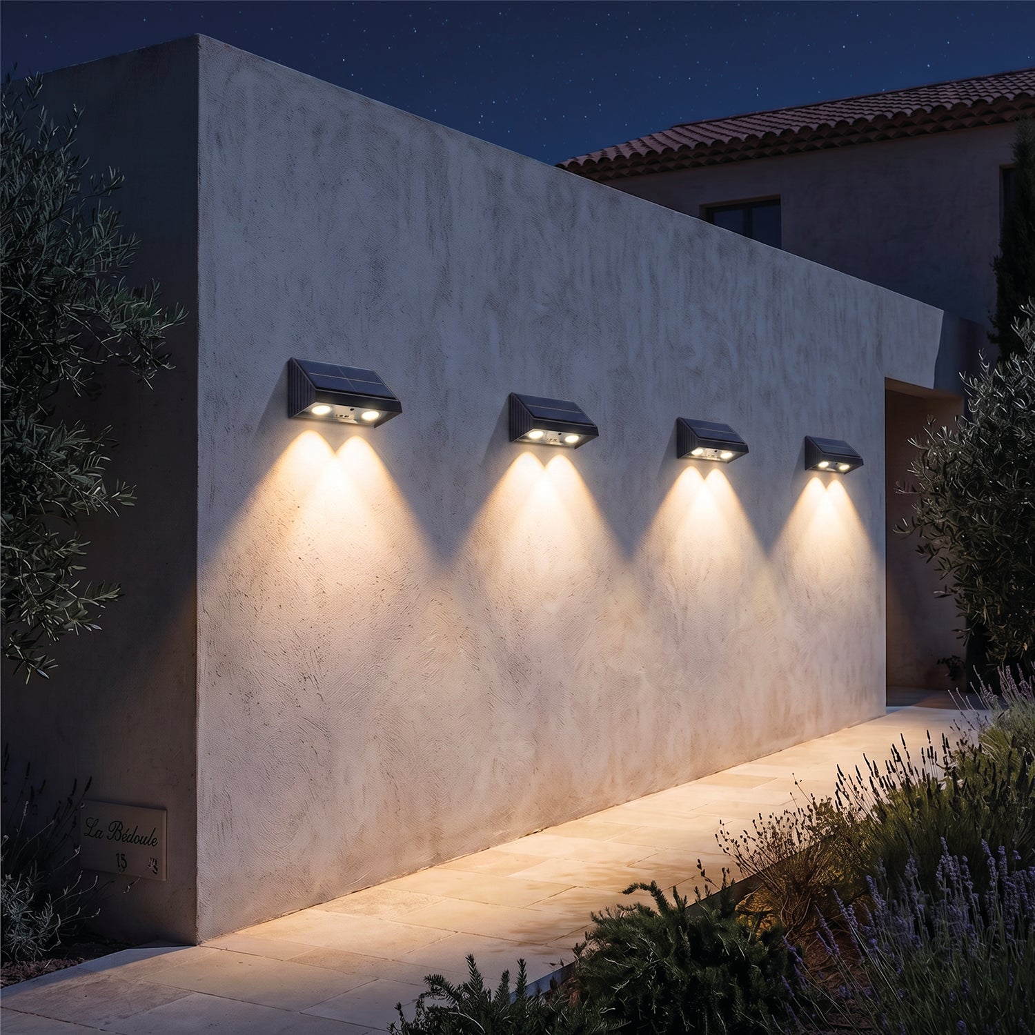 Red Deco Kyla lot 4 lampes murales solaires blanc chaud