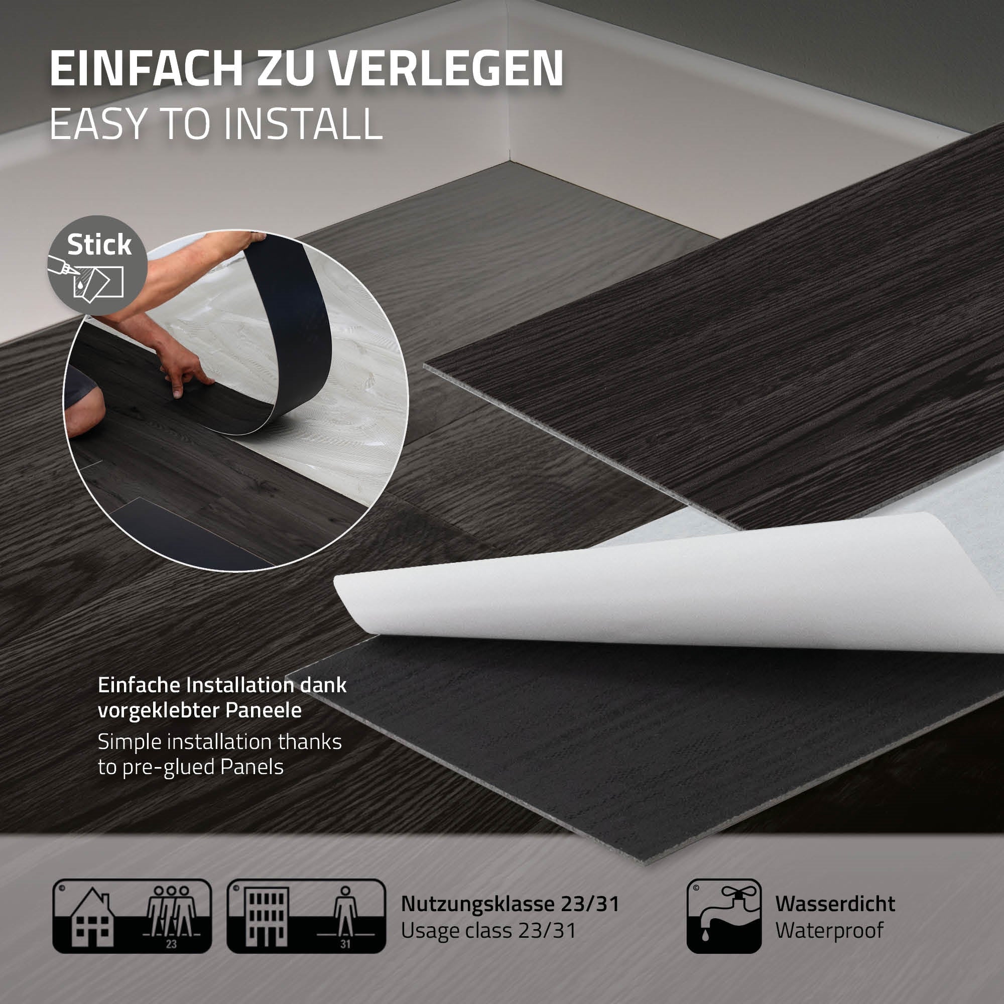 ECD Germany Bauen & Renovieren Lames vinyle chêne gris 2mm 8,92m²/64