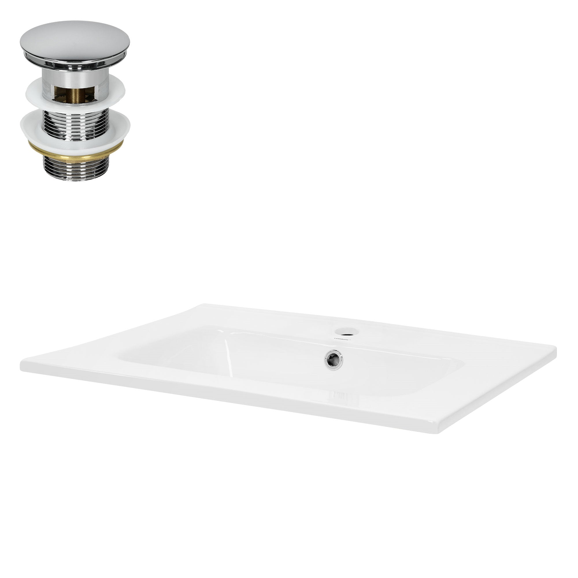 LuxeBath 61x46 lavabo céramique blanc + bonde chromée