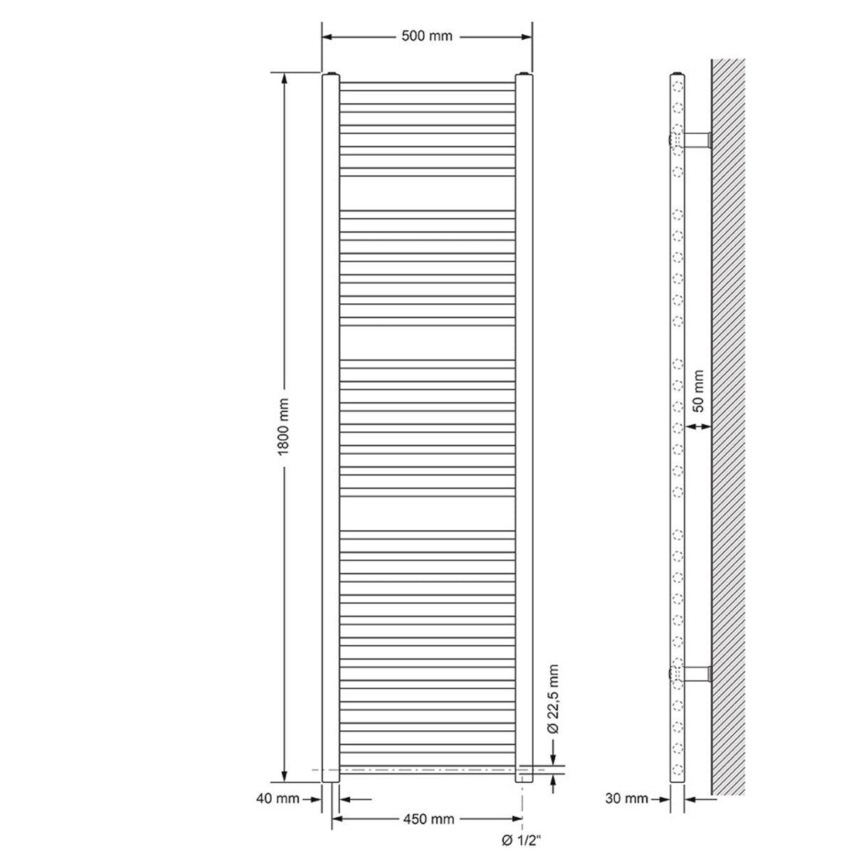 LuxeBath Radiateur salle de bain blanc 1200W 500x1800