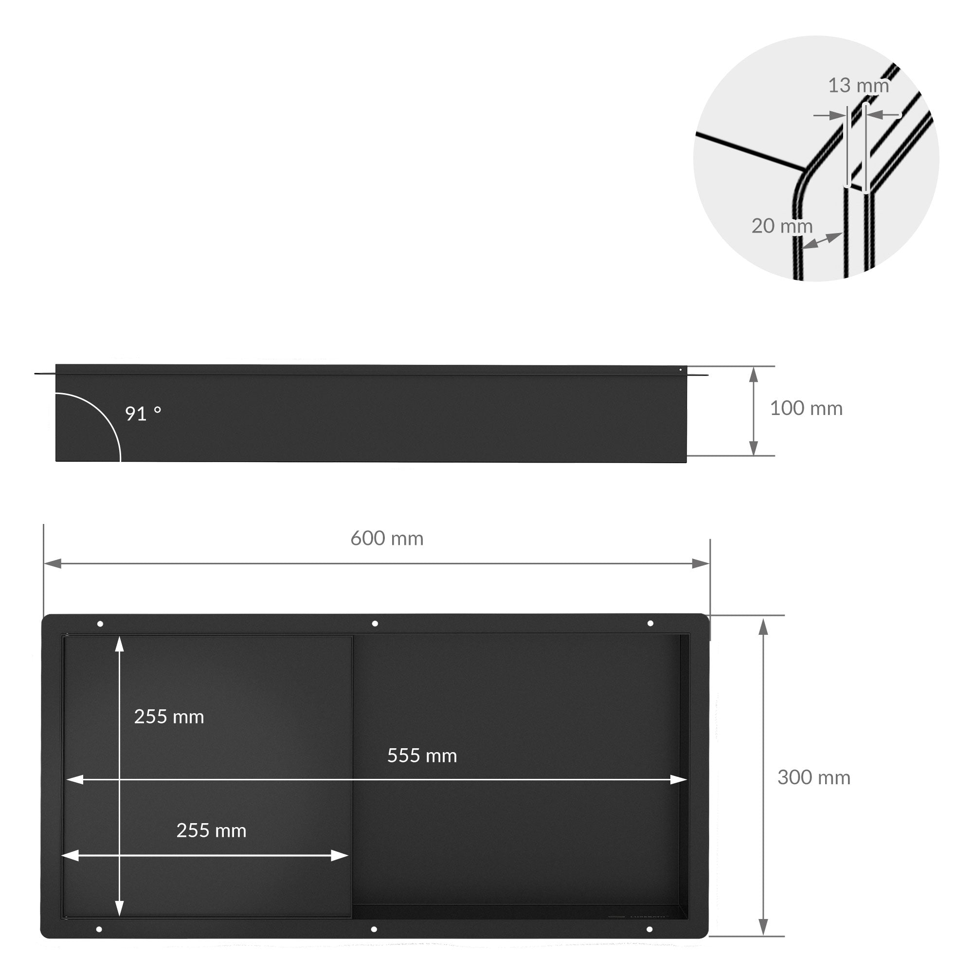 LuxeBath niche de douche inox noire 60x30x10 cm porte