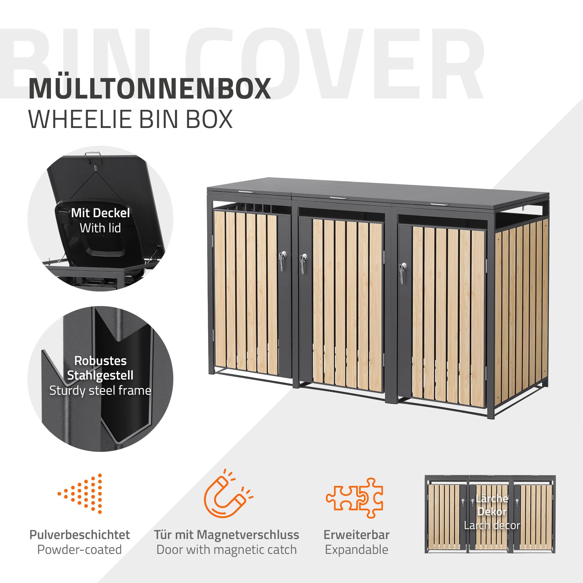 ECD Germany Garten Cache-Poubelles Triple 240L Aspect Mélèze