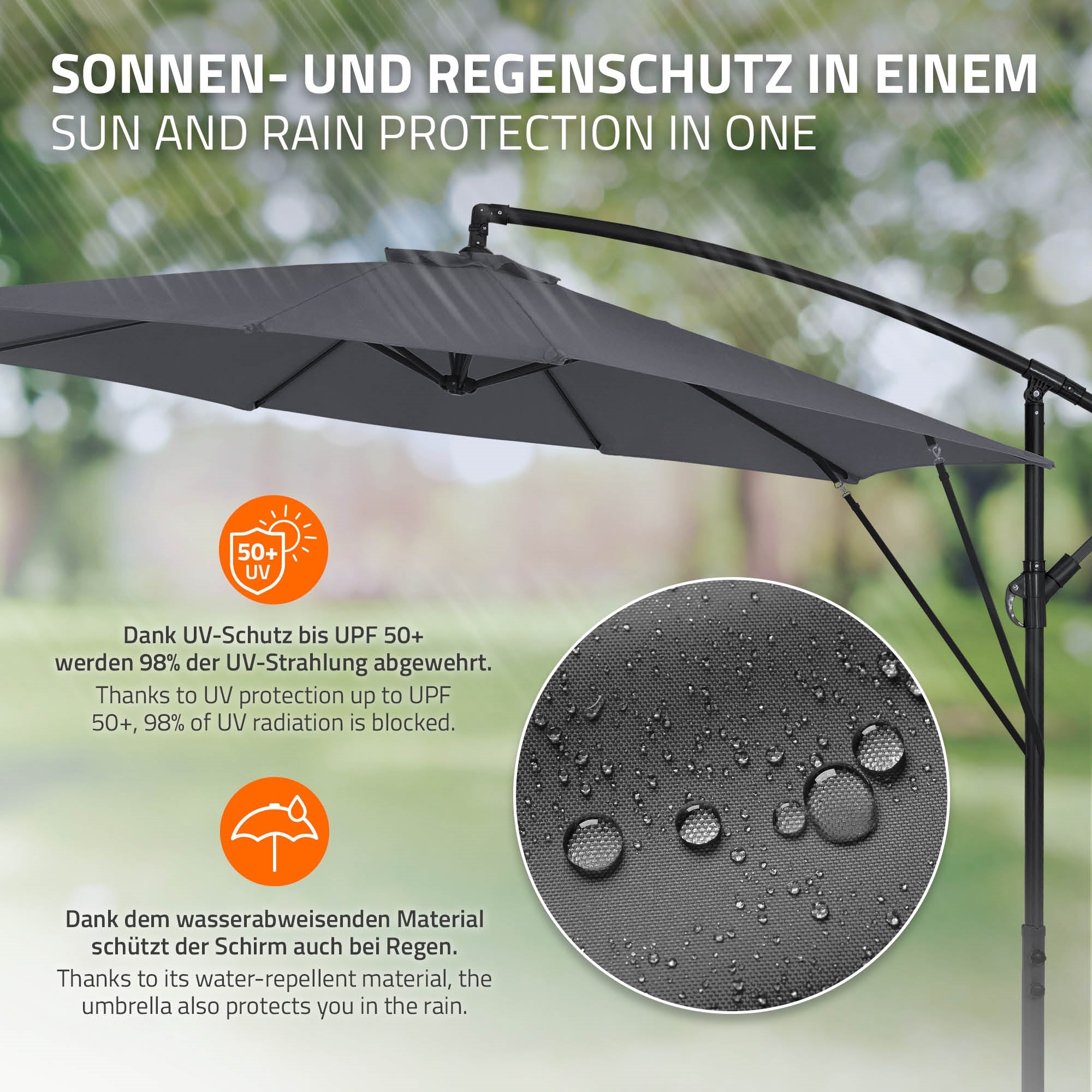 ECD Germany ML parasol déporté anthracite Ø 300 cm alu sans LED