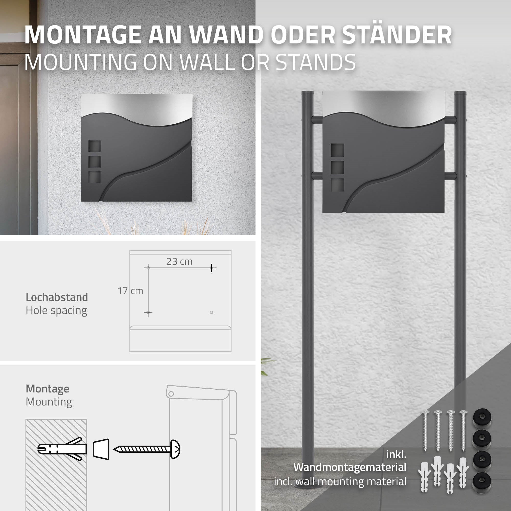 ECD Germany Bauen & Renovieren boîte aux lettres 37 cm anthracite inox