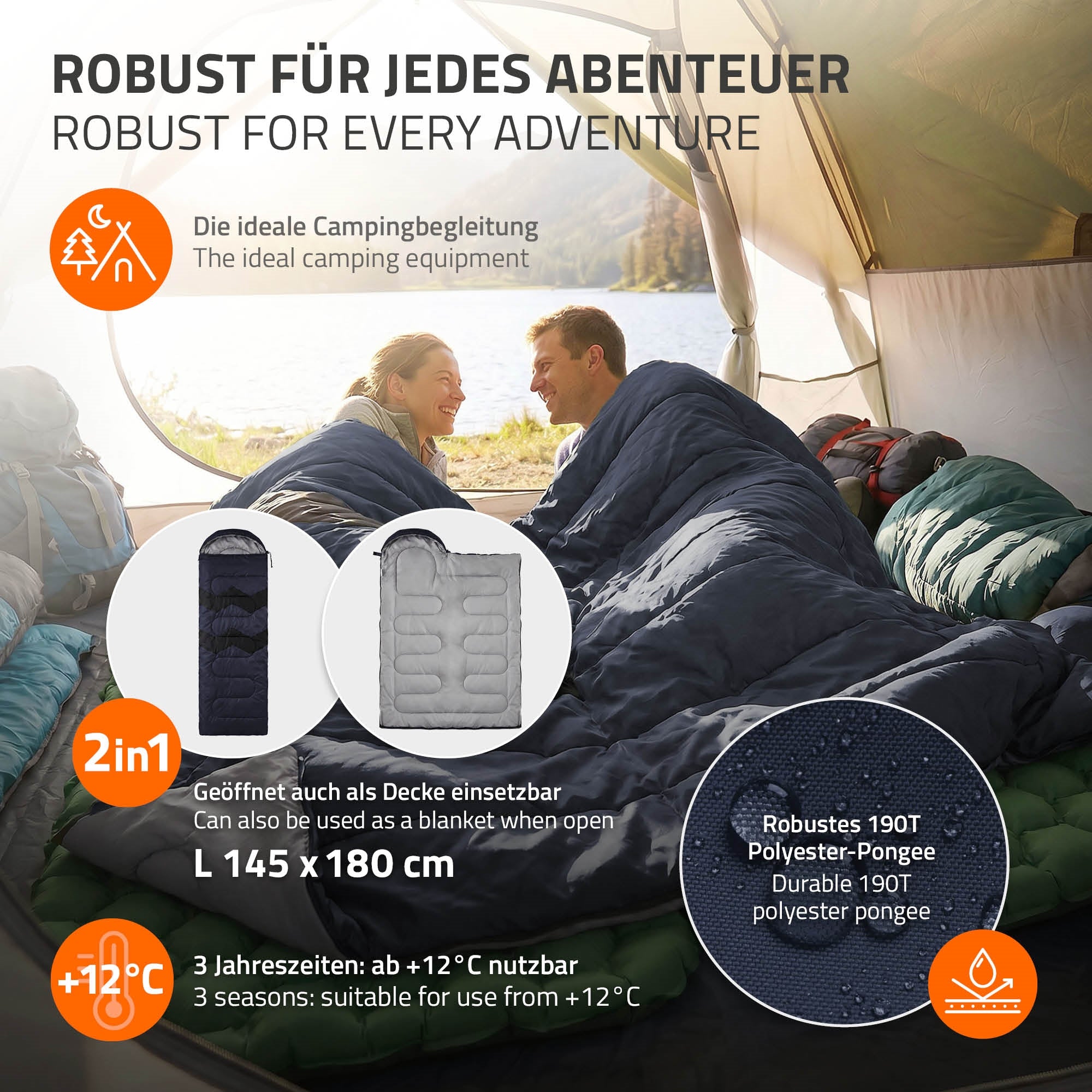 ECD Sport & Freizeit Sac de Couchage Adulte Bleu Foncé 210 cm 3 Saisons