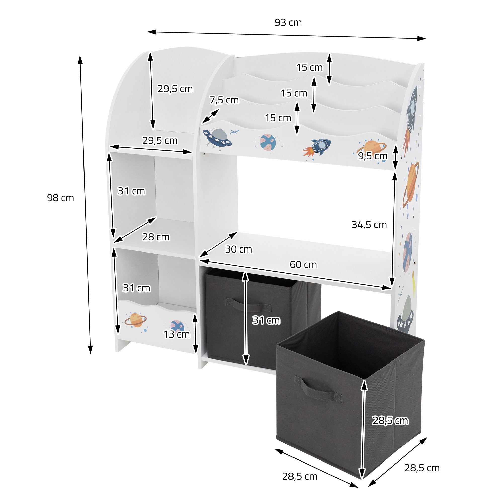 ECD Germany Kinder Étagère Enfant Espace Blanc 8 Cases +2 Boîtes
