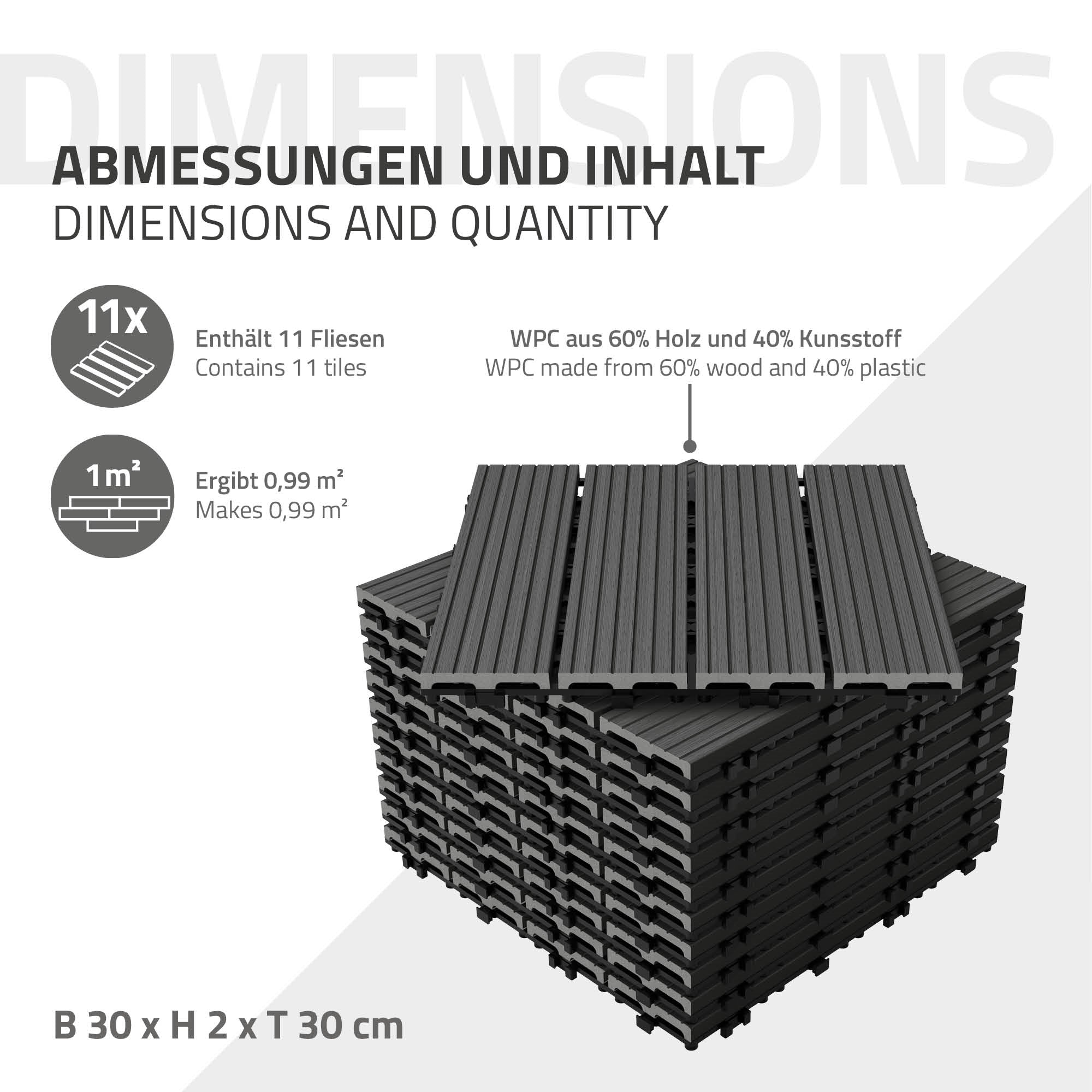 ECD Garden 30x30 cm dalle terrasse WPC anthracite lot 33
