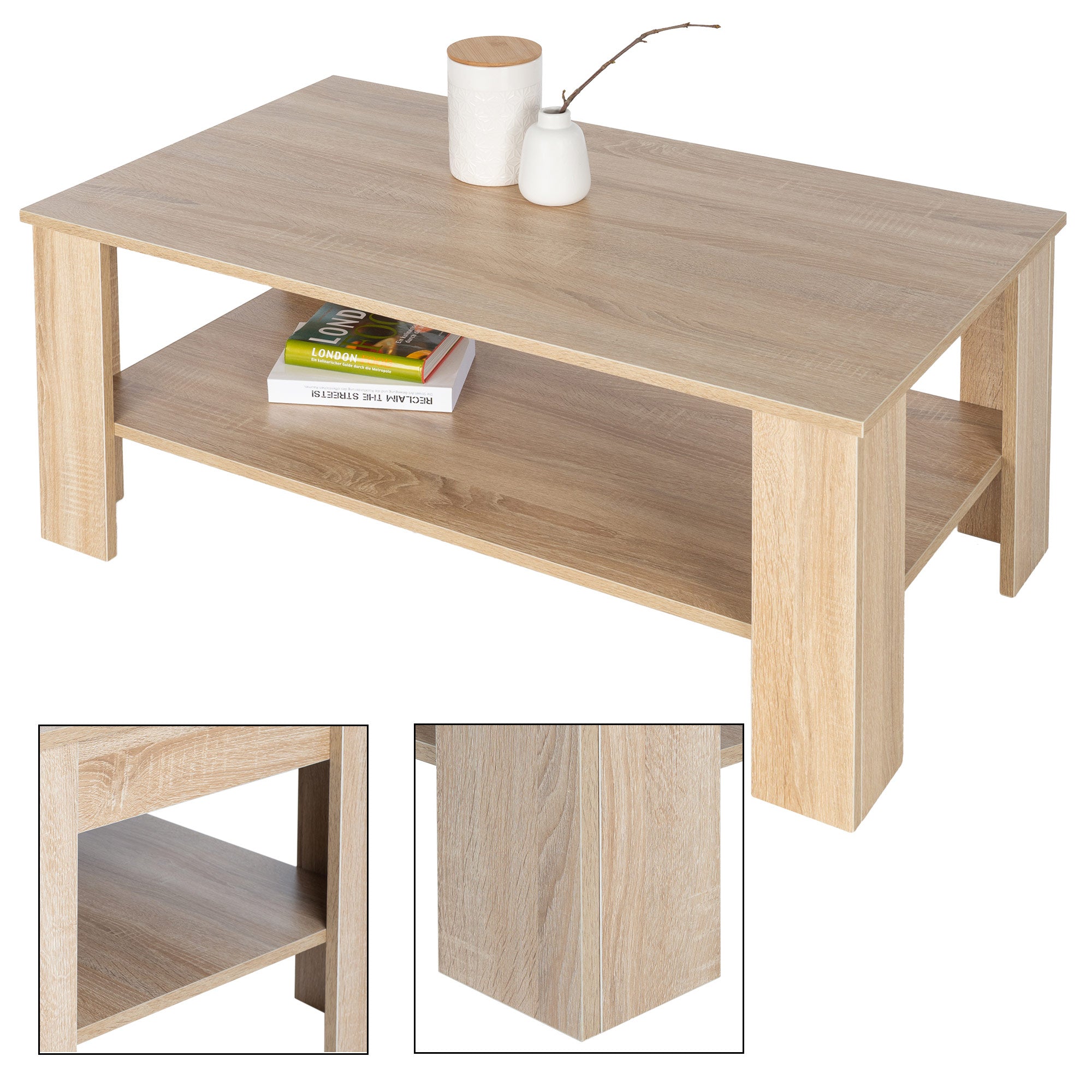 ECD Germany Möbel table basse chêne Sonoma 100x43x57 cm