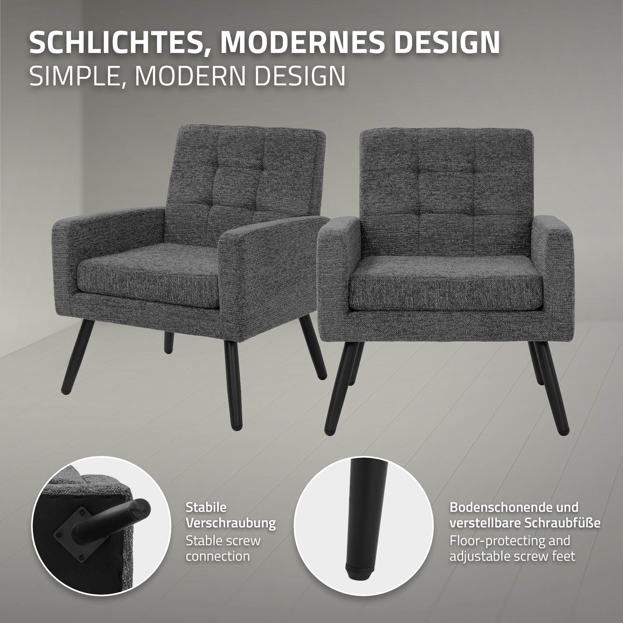 ECD Germany ML fauteuil anthracite 66,5x80x63,5 cm tissu polyester