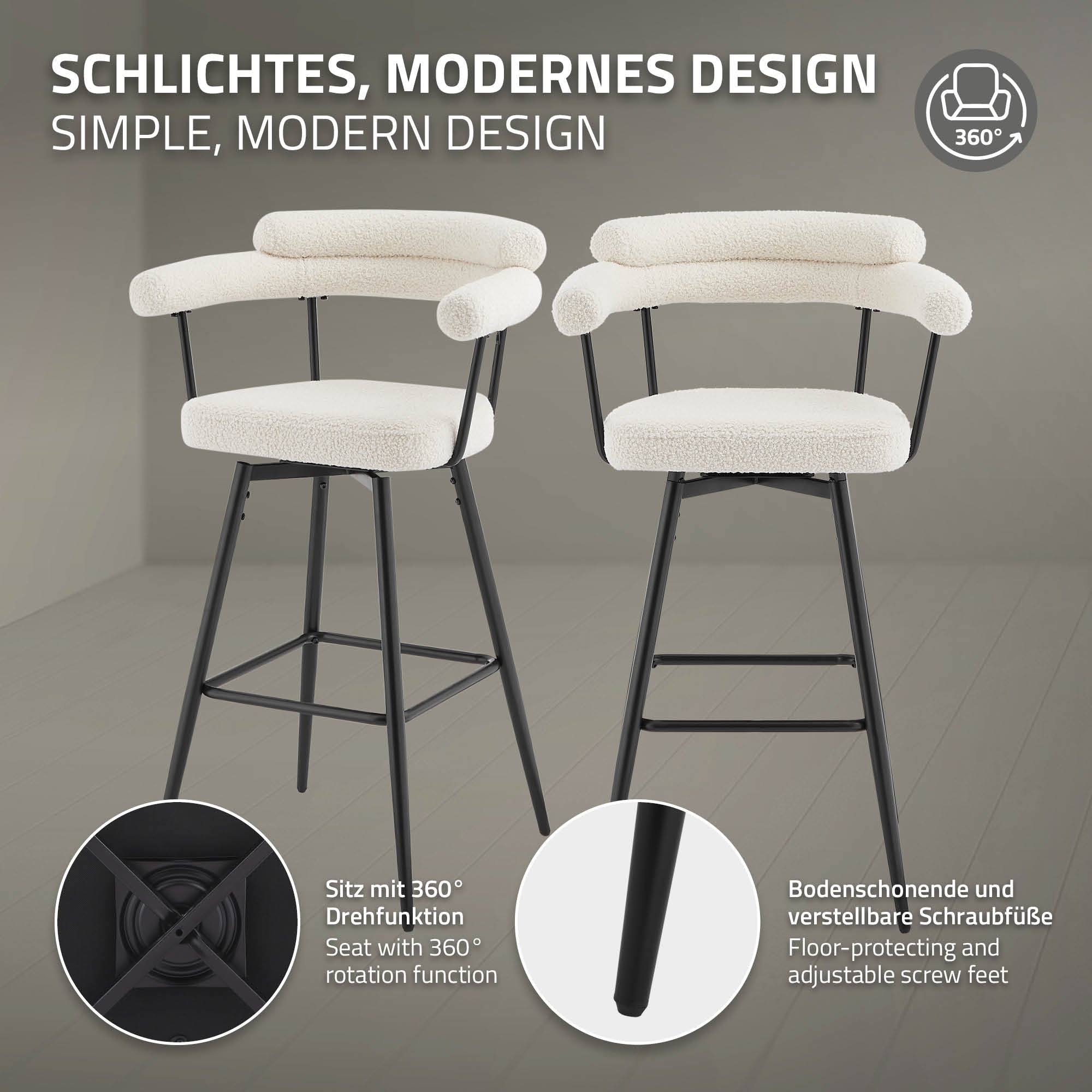 ECD Germany Möbel lot 4 tabourets de bar beiges pivotants 61x103