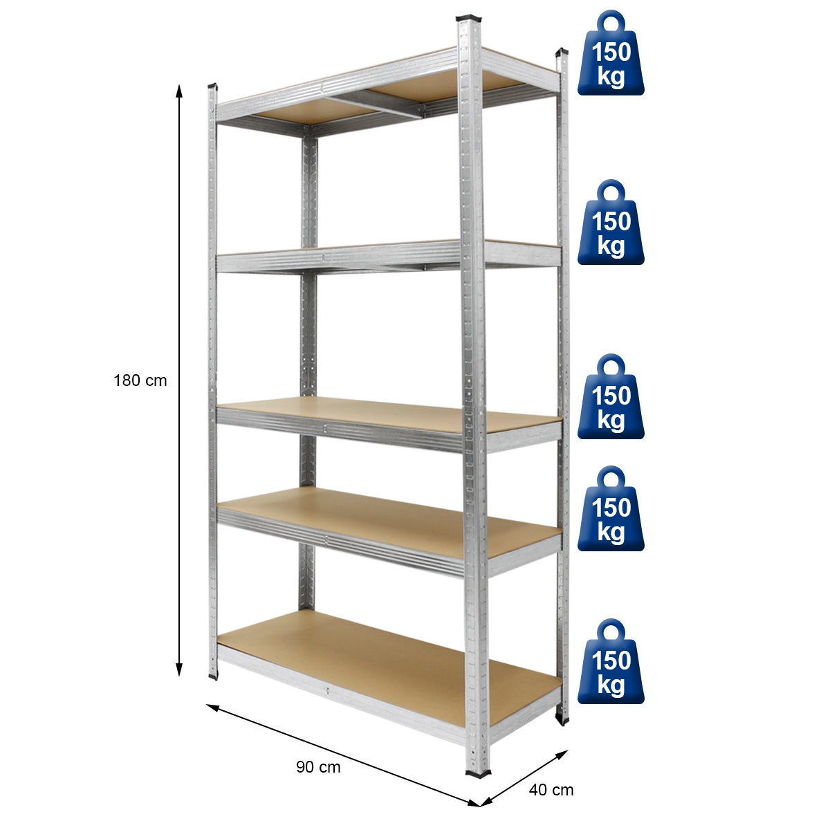 ECD Germany 180x90x40 cm étagère charge lourde argent lot de 2