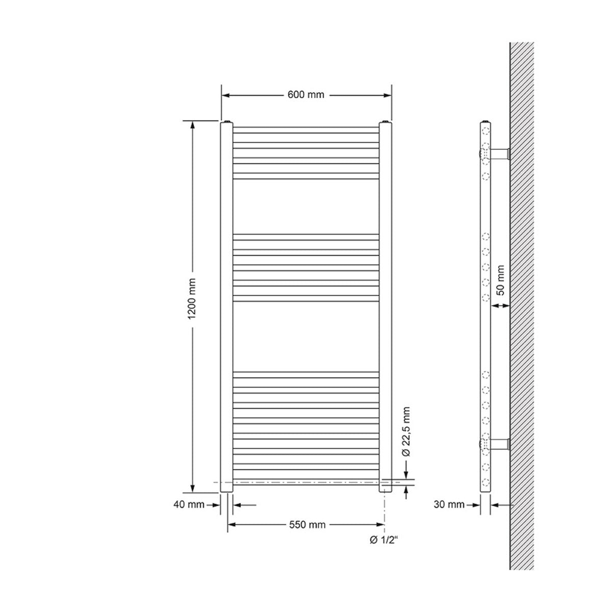 LuxeBath 600x1200 900W sèche-serviettes anthracite électrique
