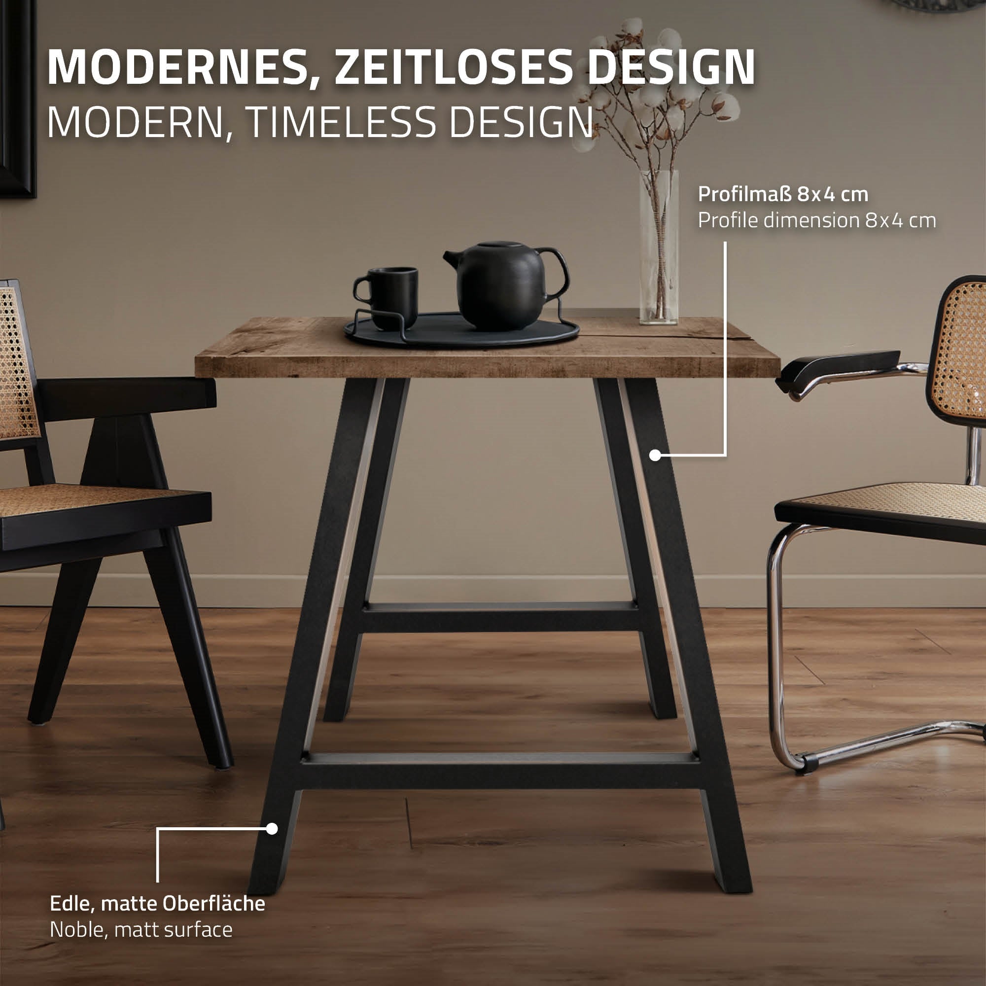 ECD Germany Möbel lot 2 pieds de table A 70x72 anthracite acier