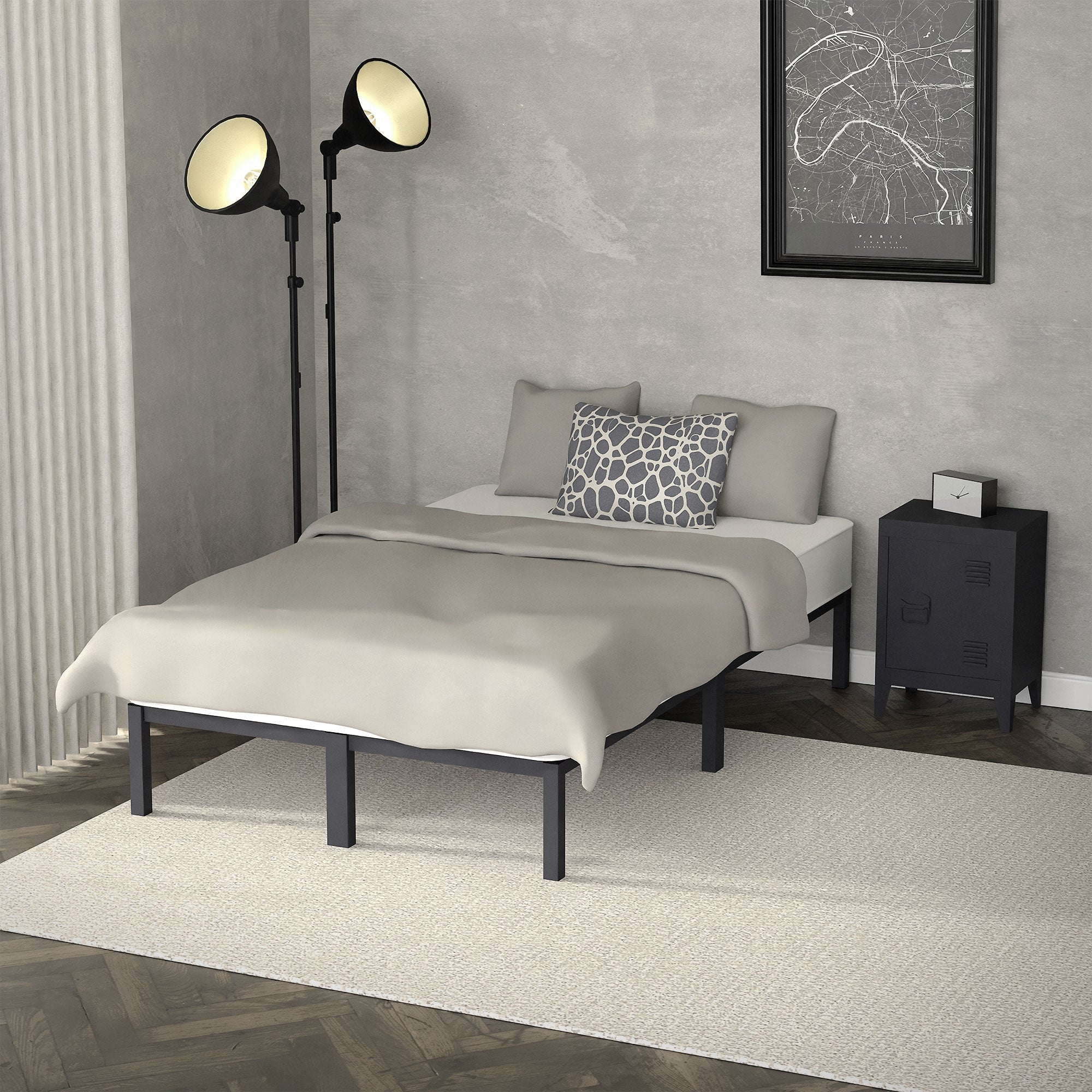 ECD Germany lit double métal 120x200 anthracite sommier