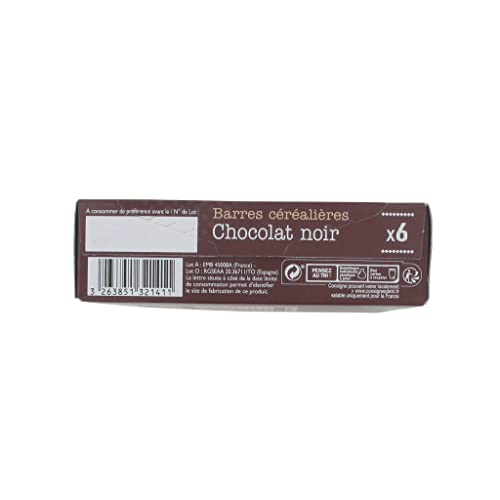 Leader Price Petit-déjeuner Barres céréalières chocolat noir x6 126g