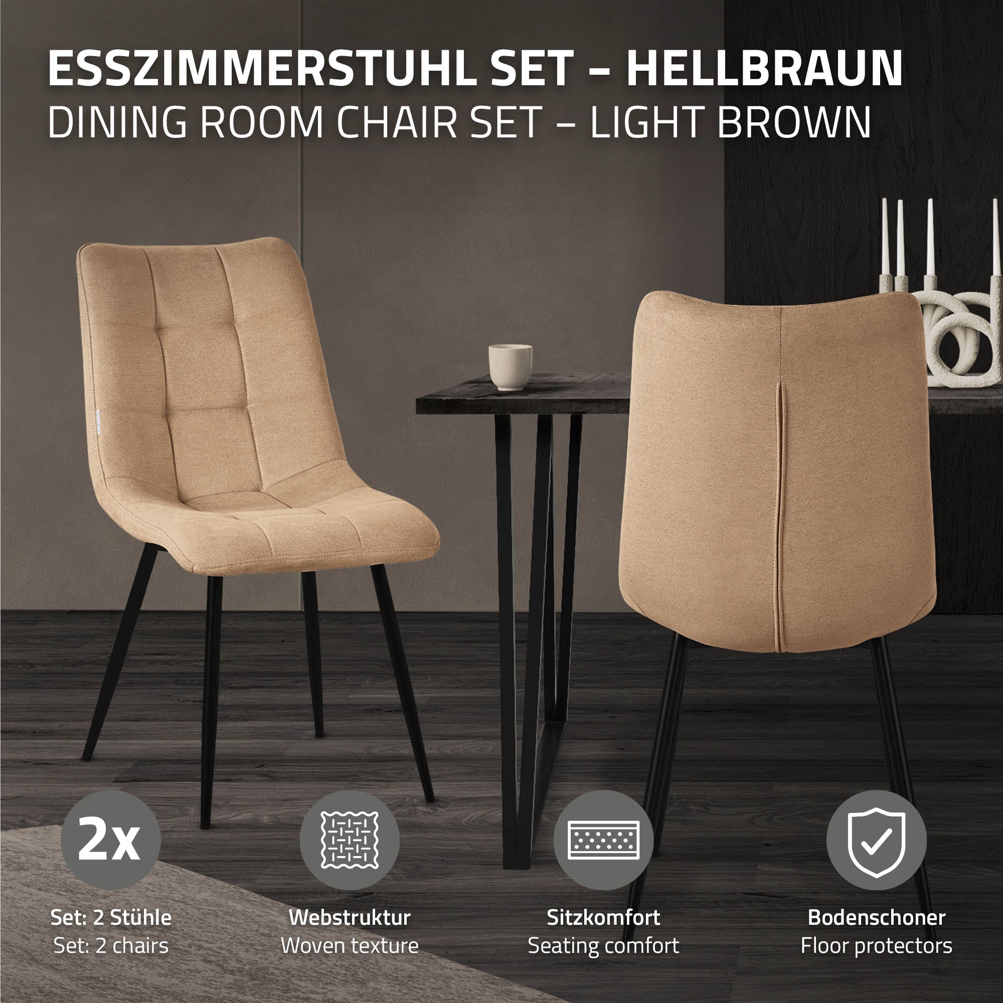 ML-Design B-Ware chaise marron clair lot de 2 polyester