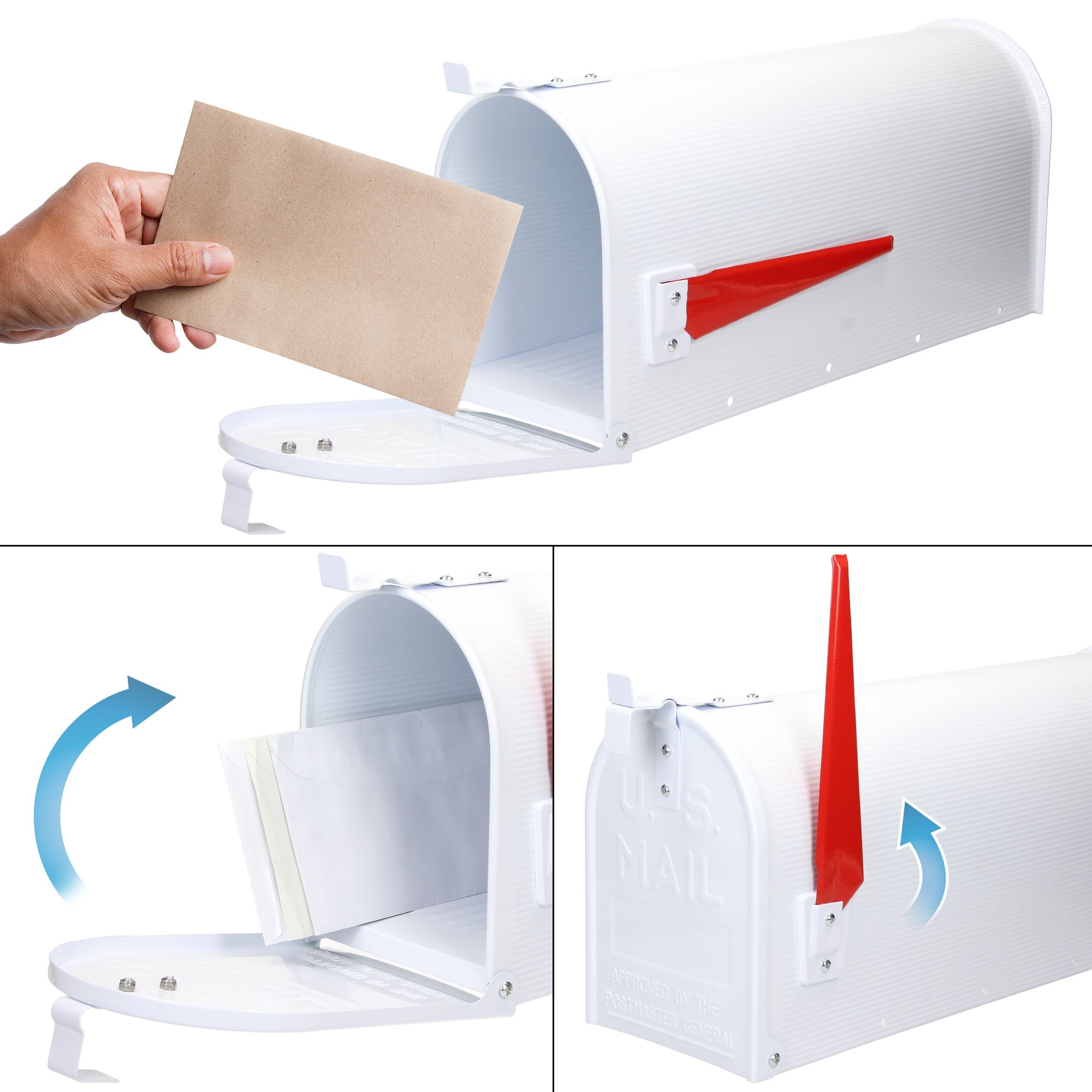 ML-Design Boîte aux lettres américaine aluminium blanc + support