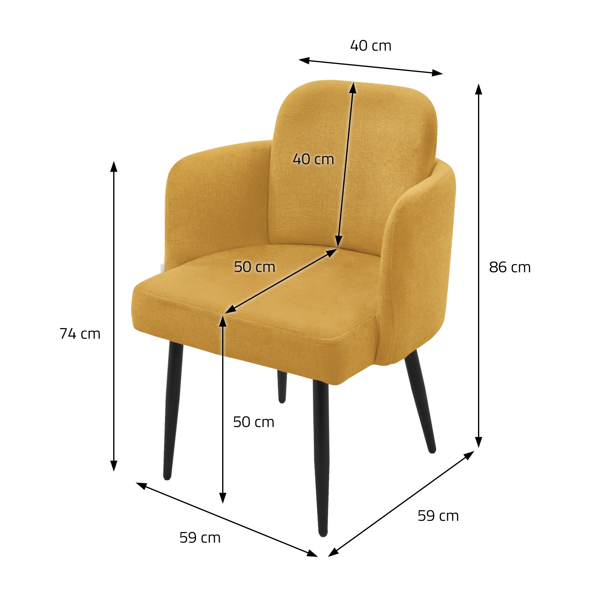 ECD Germany Möbel chaise moutarde tissu avec accoudoirs 1 pièce