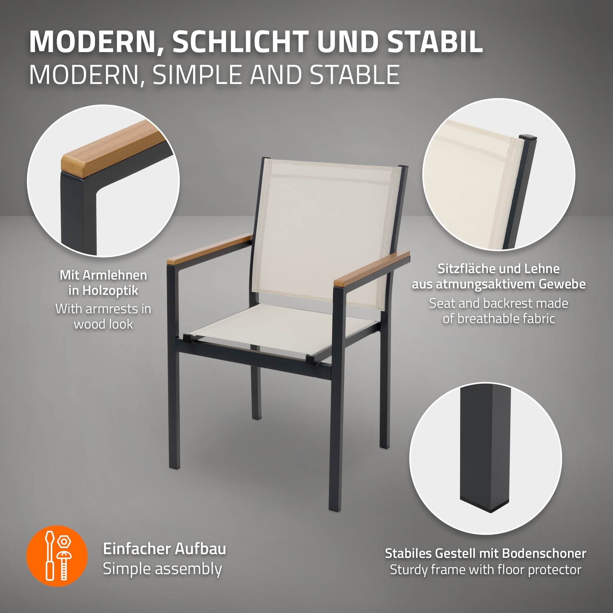 ECD Germany Garten lot 2 chaises jardin beige textilène alu