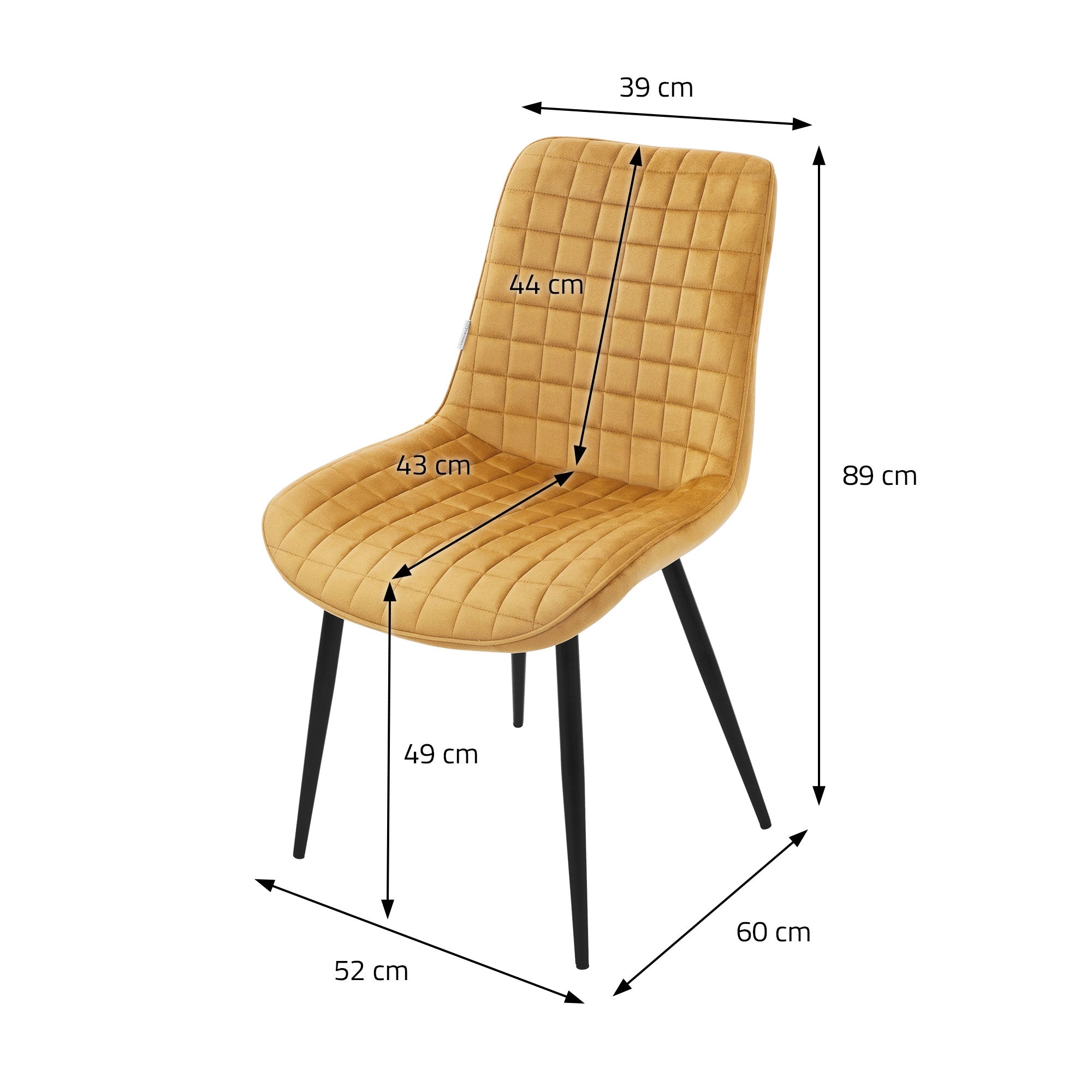 ECD Germany Möbel chaise salle à manger velours moutarde lot de 4