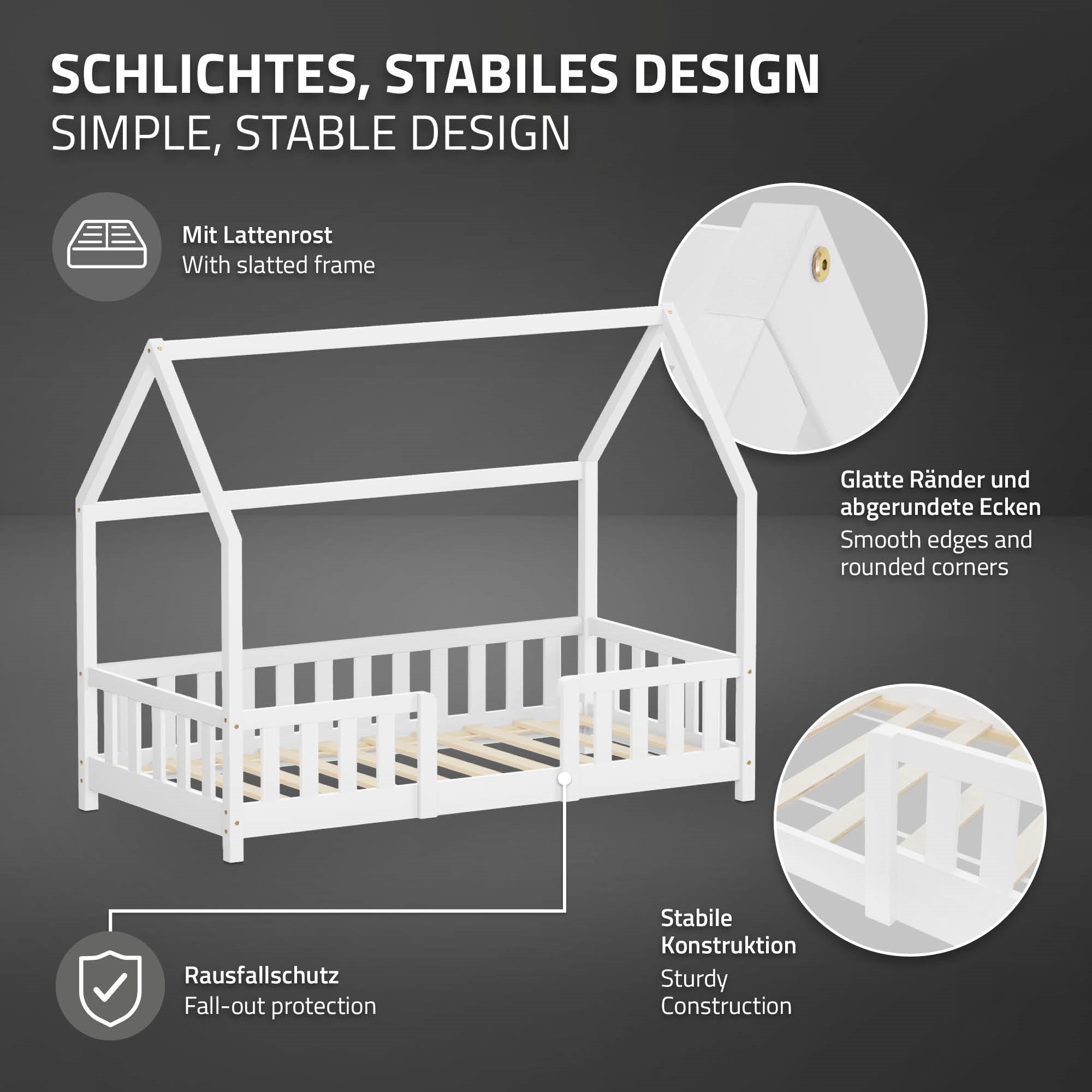 ECD Germany Kinder lit cabane 80x160 cm blanc + matelas 10cm