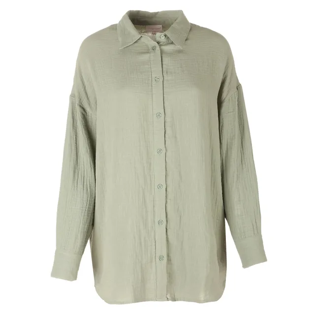 Stokomani Mode chemise oversize gaze de coton vert femme