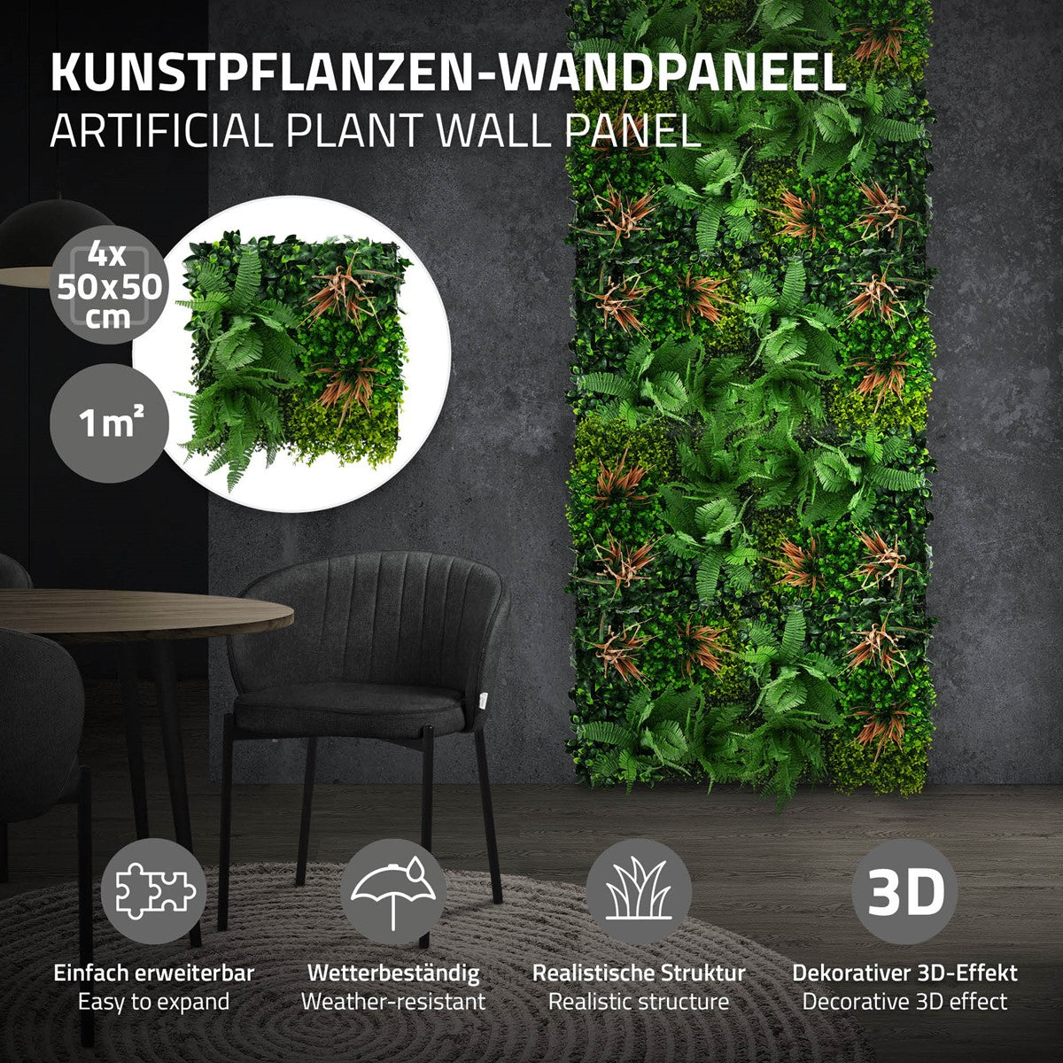 ECD Germany Haus & Wohnen Mur végétal artificiel tropical lot 4