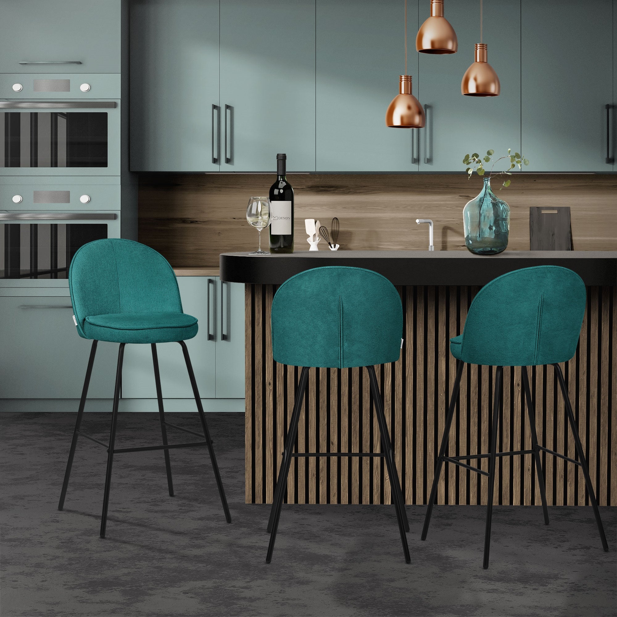 ECD Germany Möbel tabourets bar pétrole lot 4 tissu dossier