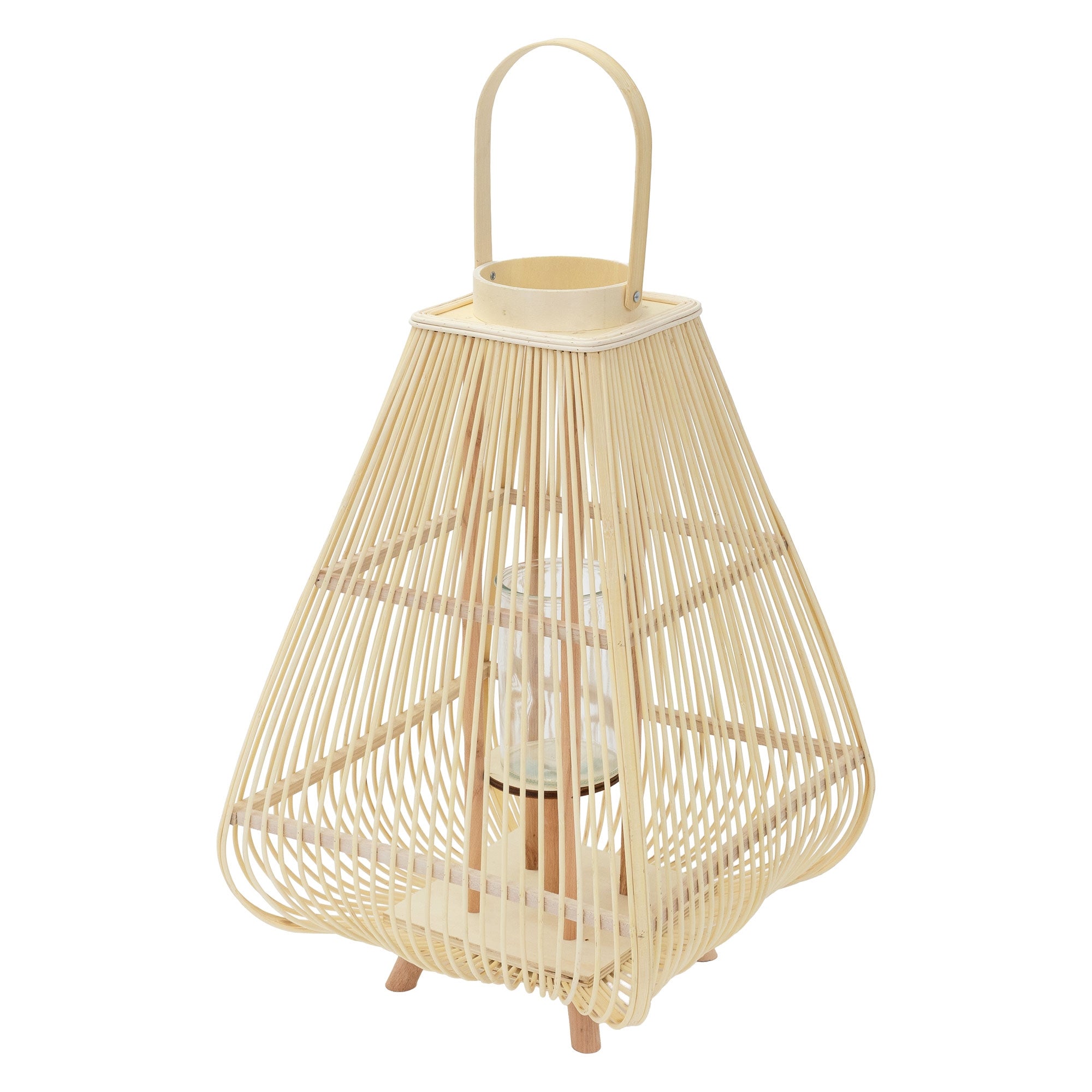 ECD Germany Garten Lanterne bambou carrée 45,5cm nature/gris verre